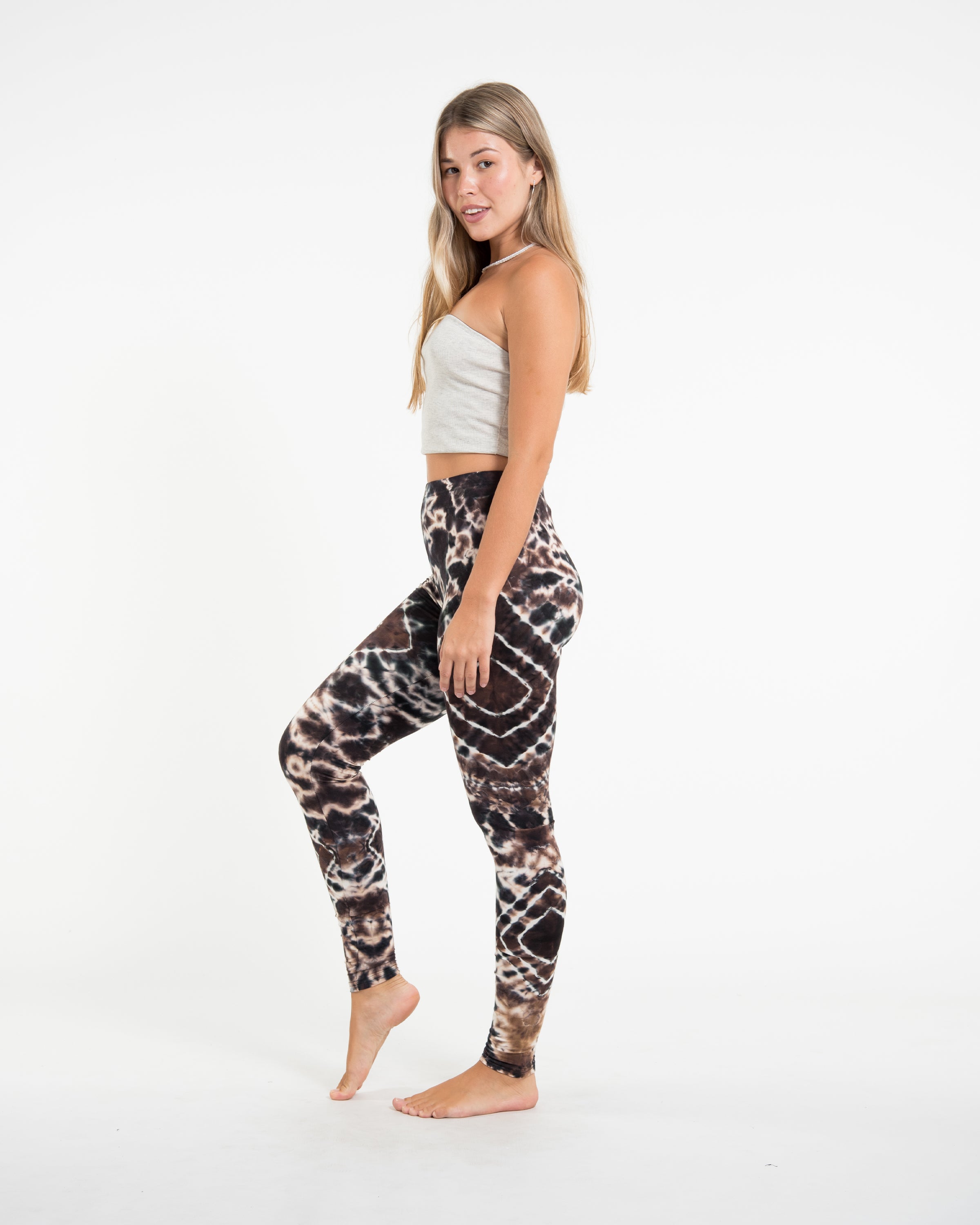 Diamond Tie Dye Cotton Leggings in Brown