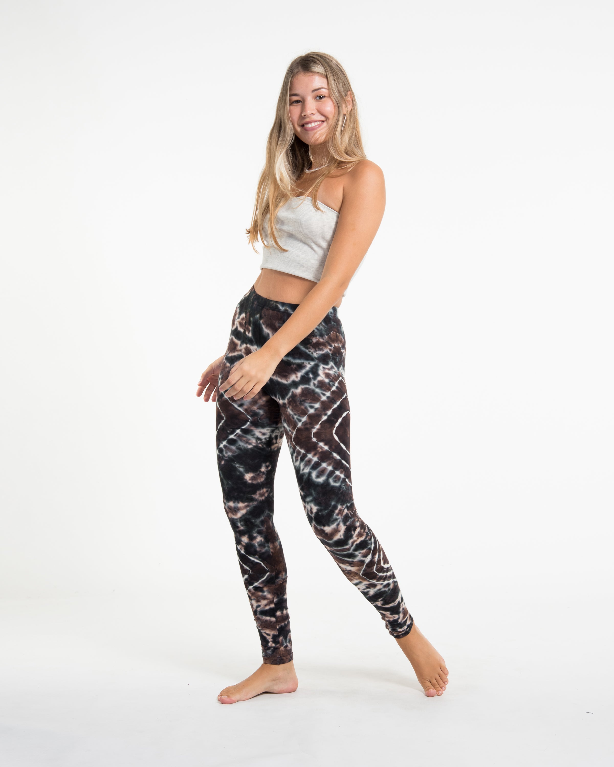 Diamond Tie Dye Cotton Leggings in Dark Brown