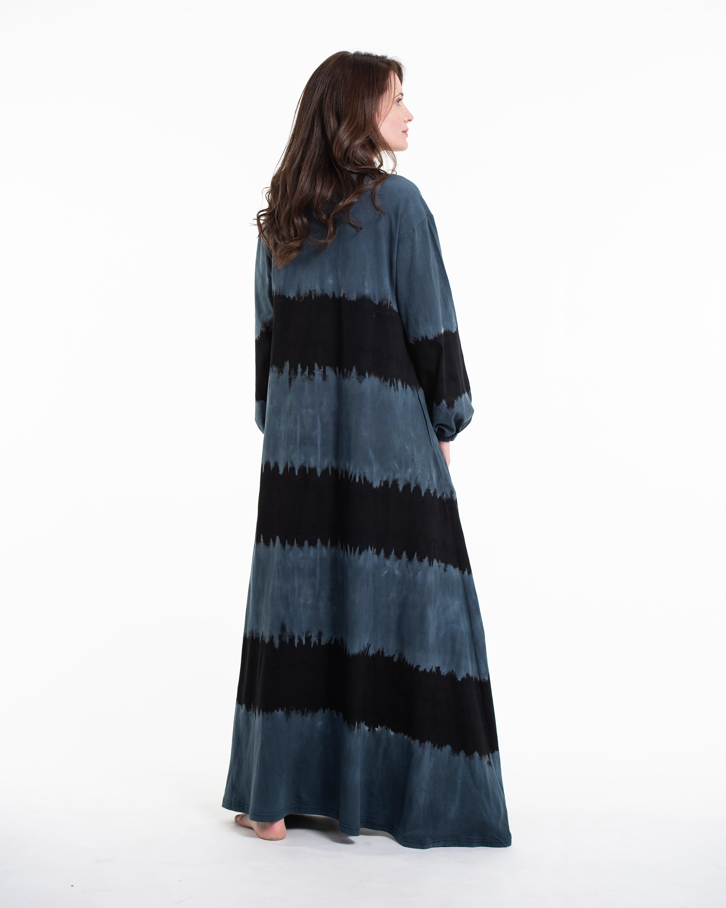 Tie Dye Long Sleeve Maxi Dress in Blue Gray