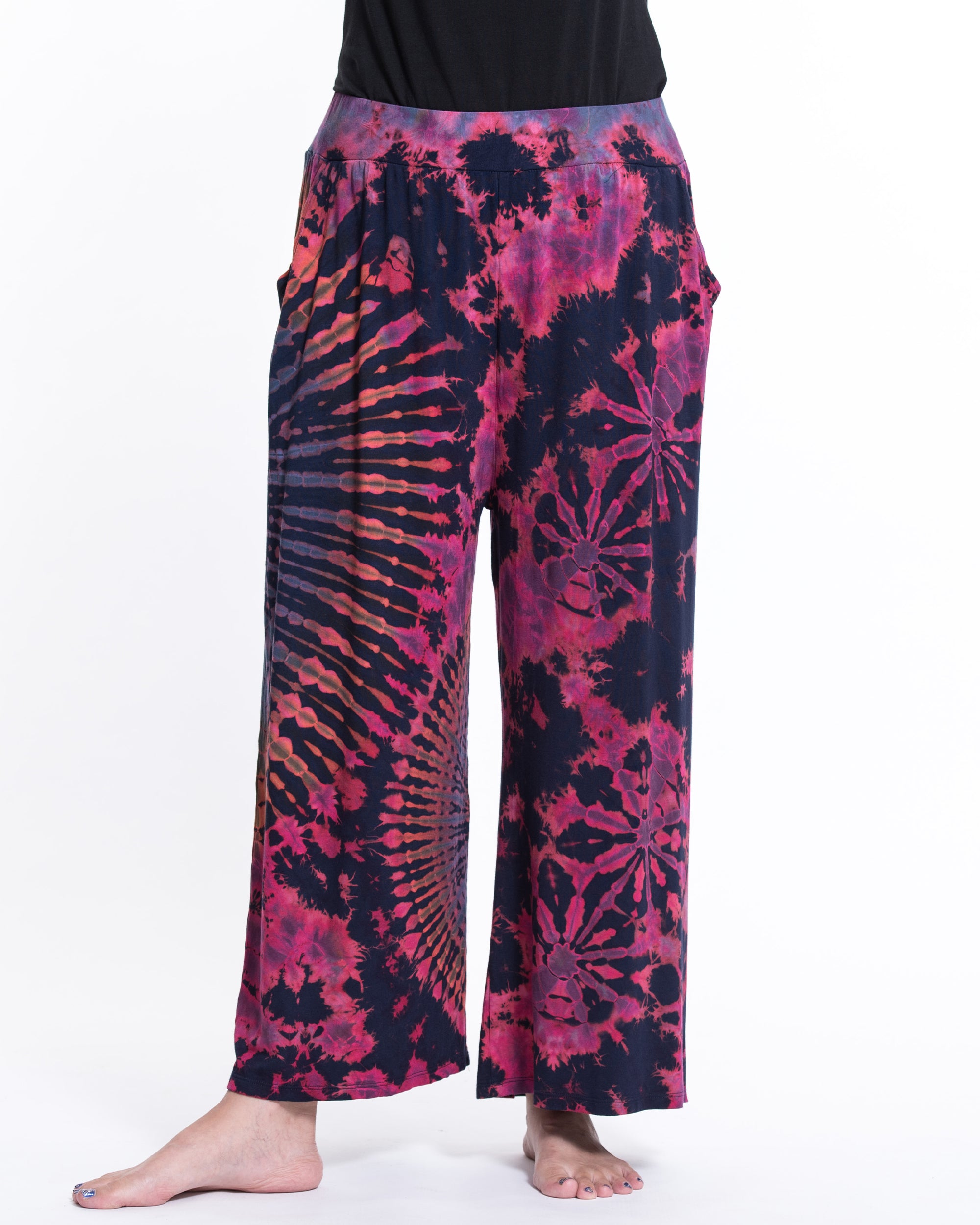 Soft Flex Tie Dye Wide Leg Pants in Navy Pink
