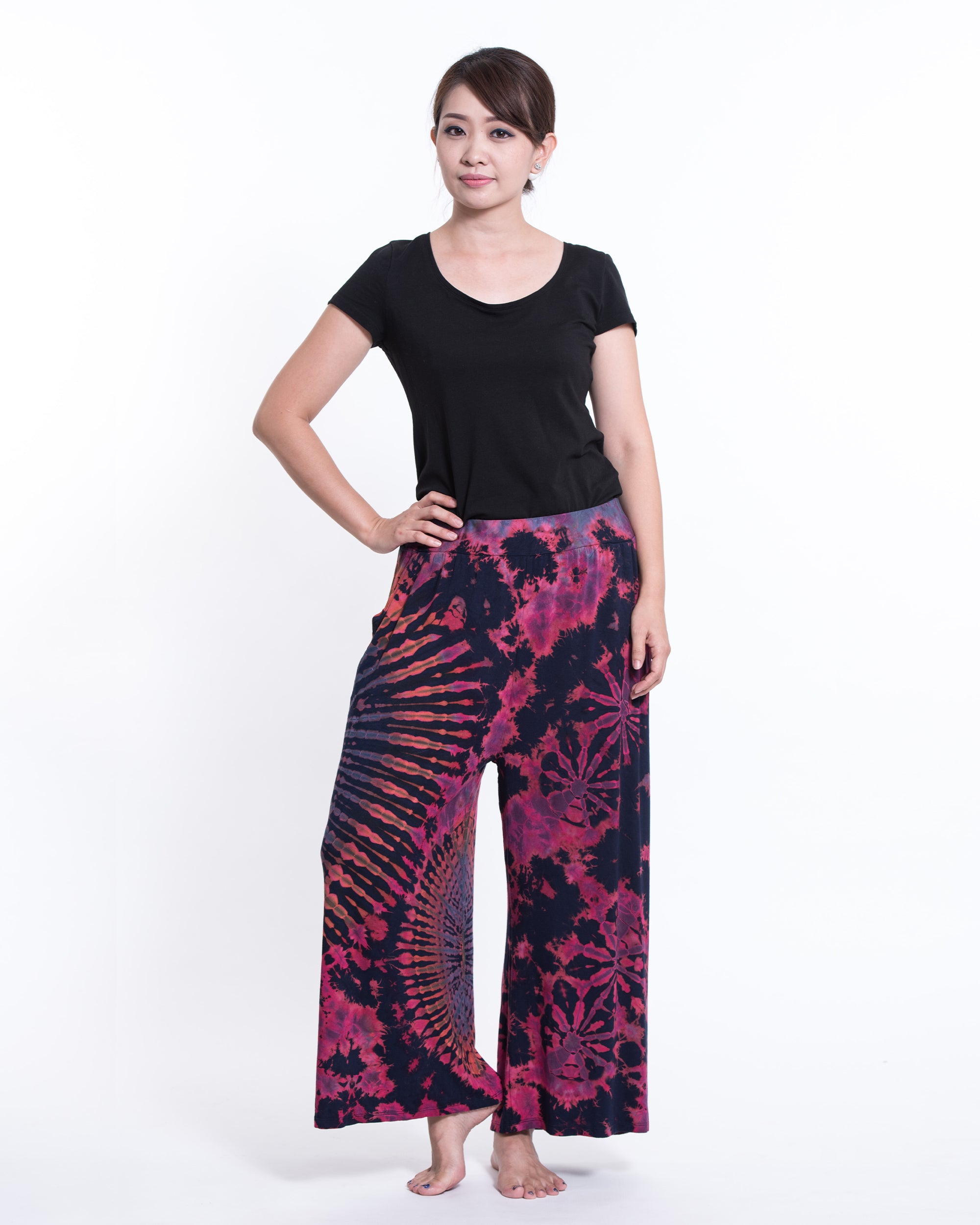Soft Flex Tie Dye Wide Leg Pants in Navy Pink