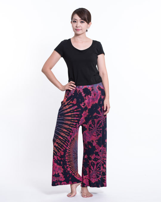 Tie Dye Wide Leg Palazzo Harem Pants Cotton in Navy Pink