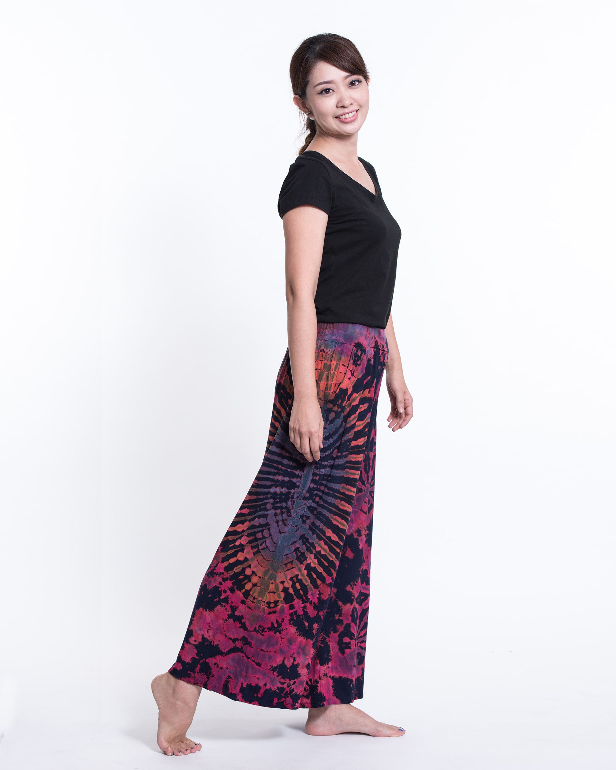 Soft Flex Tie Dye Wide Leg Pants in Navy Pink