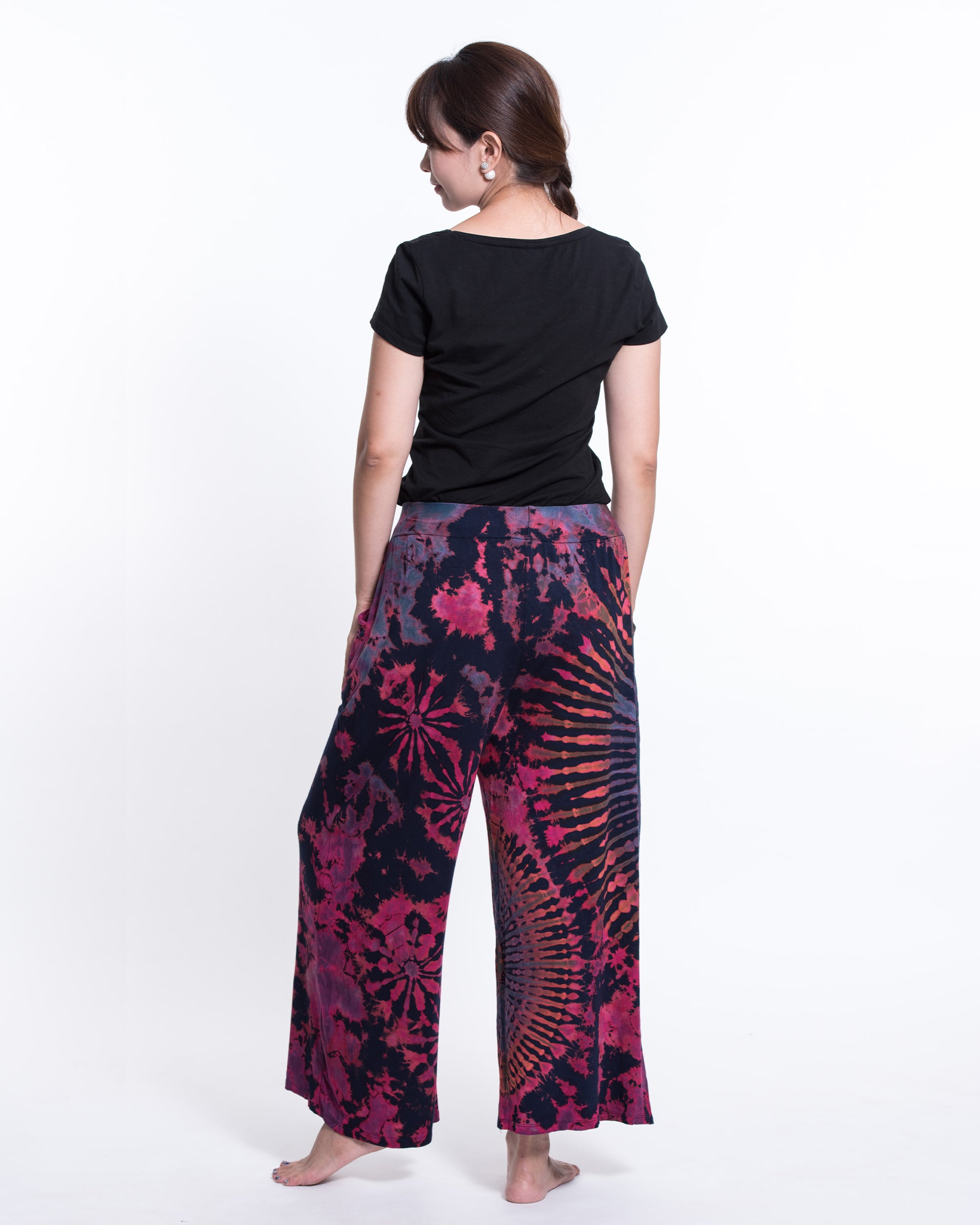 Soft Flex Tie Dye Wide Leg Pants in Navy Pink