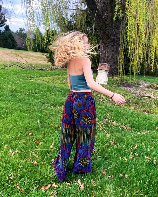 Tie Dye Wide Leg Palazzo Harem Pants Cotton in Royal Blue