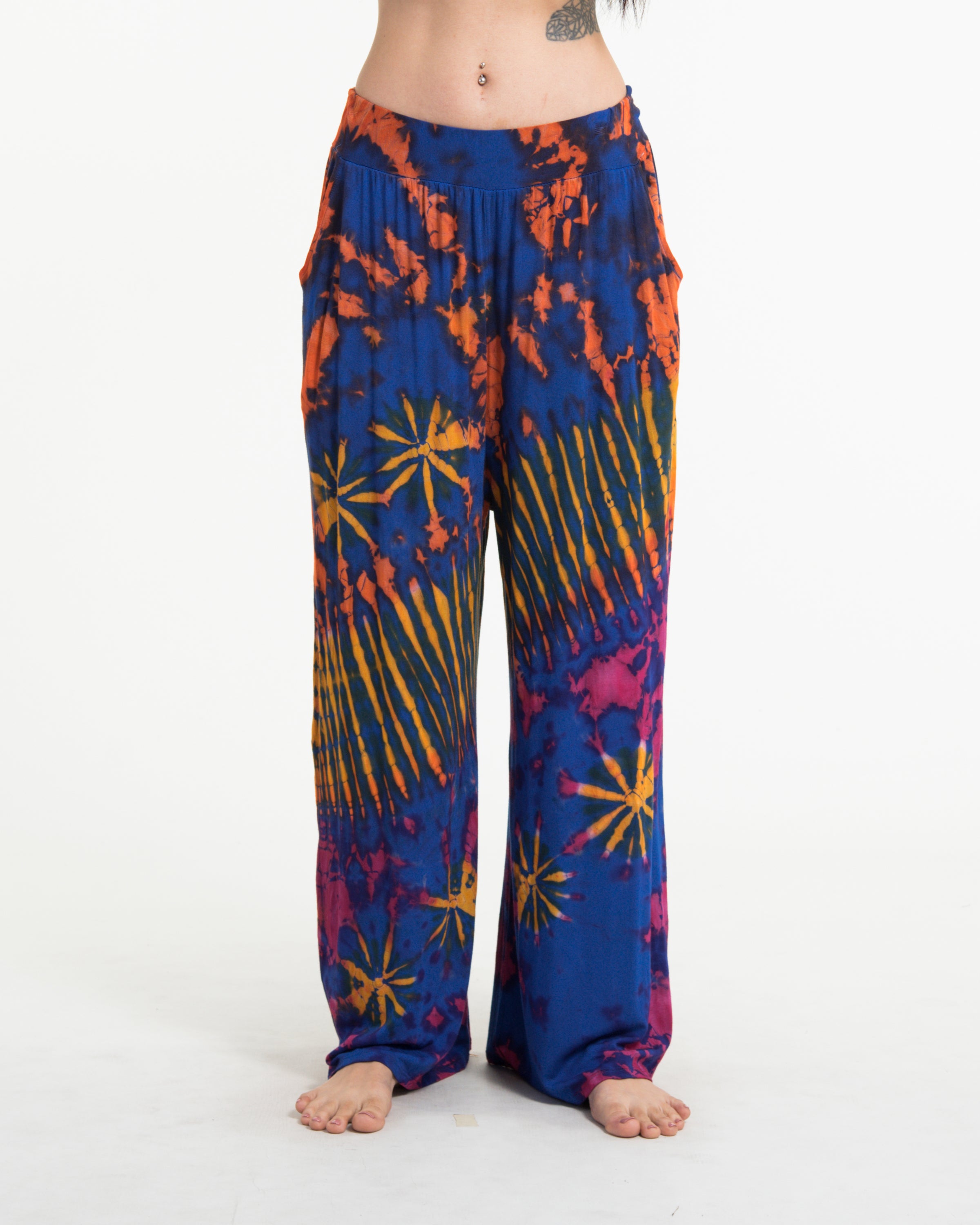 Soft Flex Tie Dye Wide Leg Pants in Royal Blue