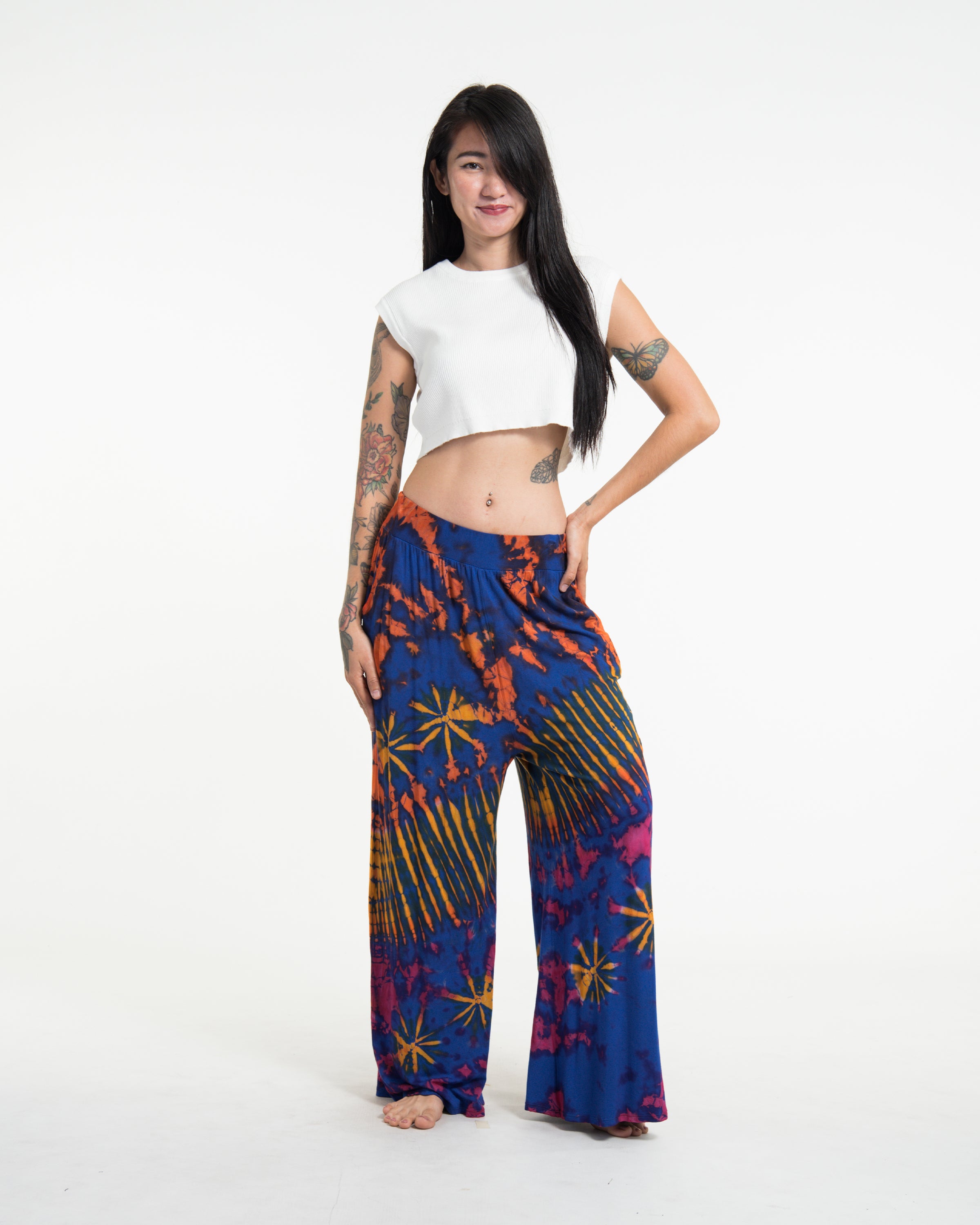 Soft Flex Tie Dye Wide Leg Pants in Royal Blue
