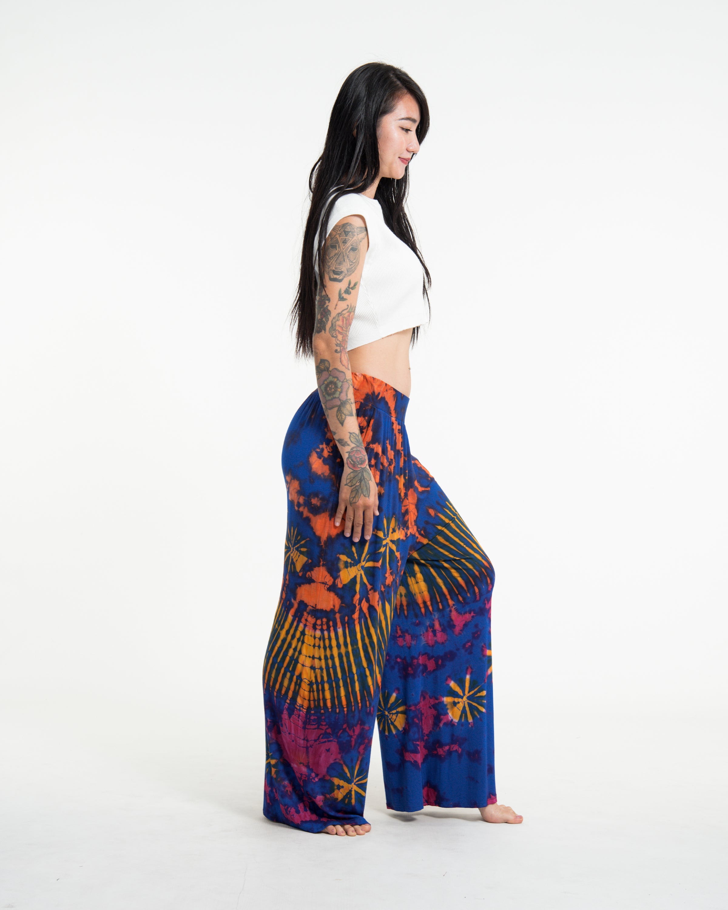 Soft Flex Tie Dye Wide Leg Pants in Royal Blue