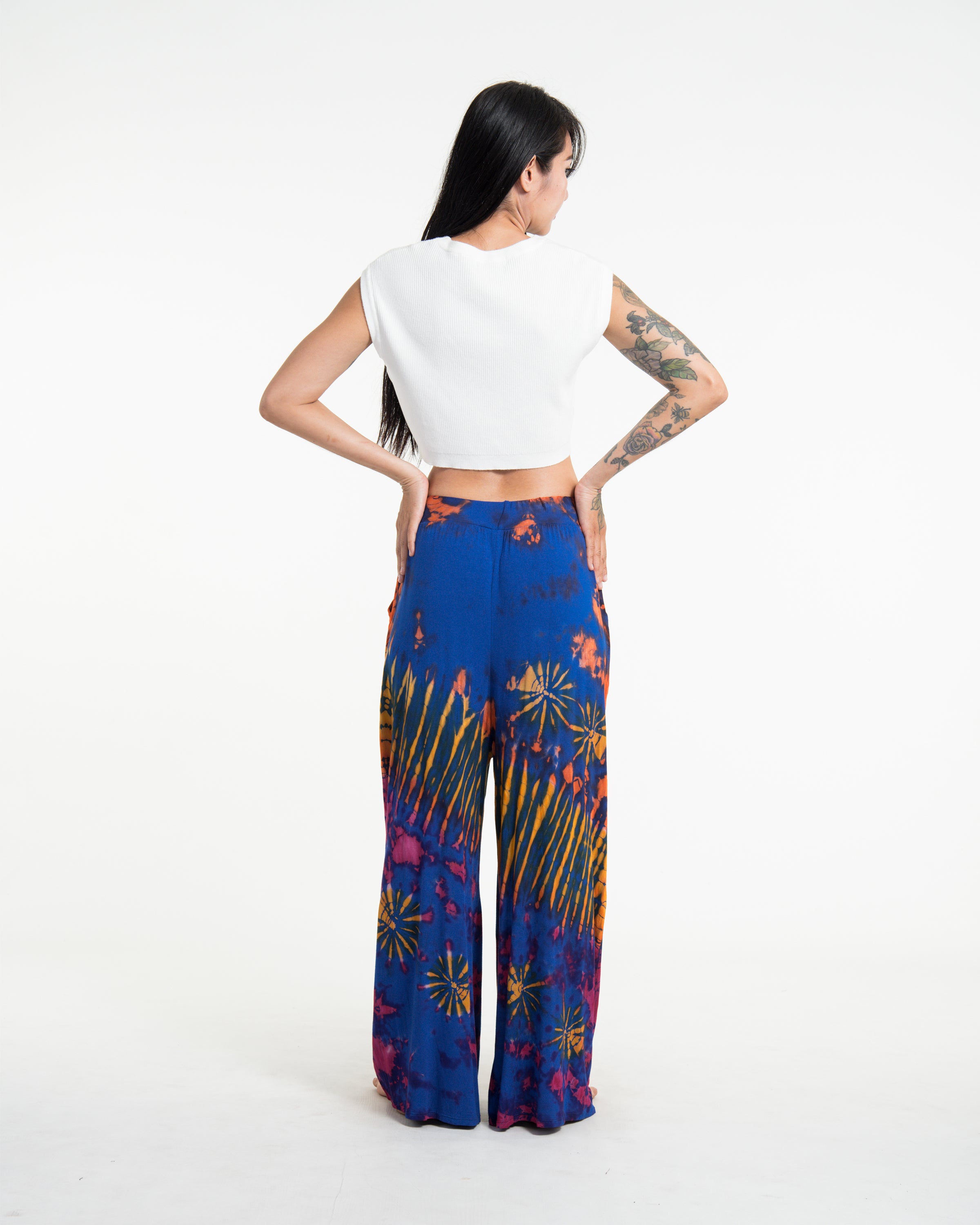 Soft Flex Tie Dye Wide Leg Pants in Royal Blue