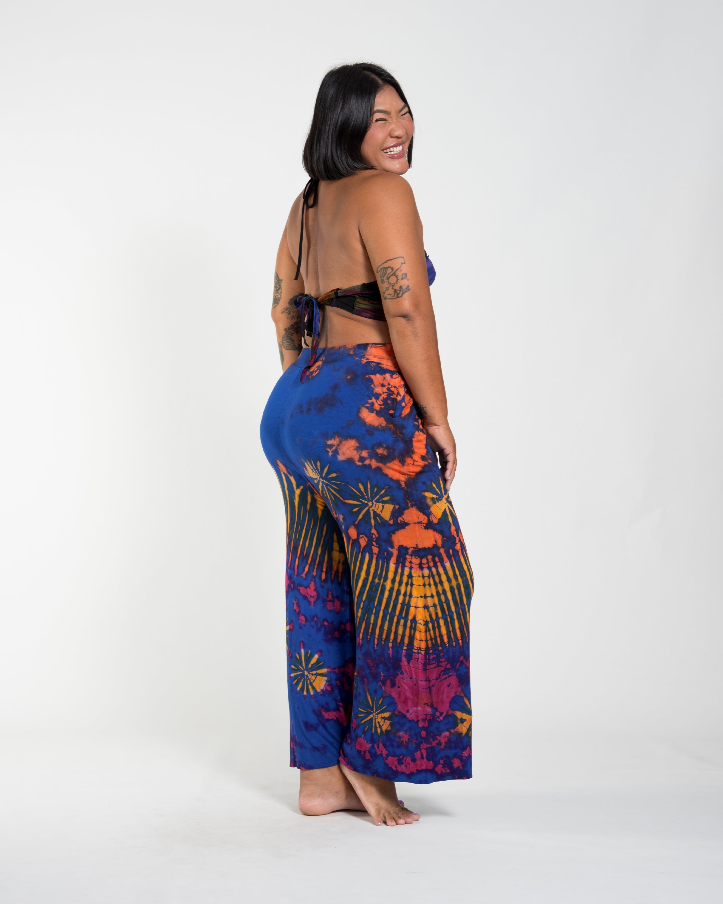 Soft Flex Tie Dye Wide Leg Pants in Royal Blue