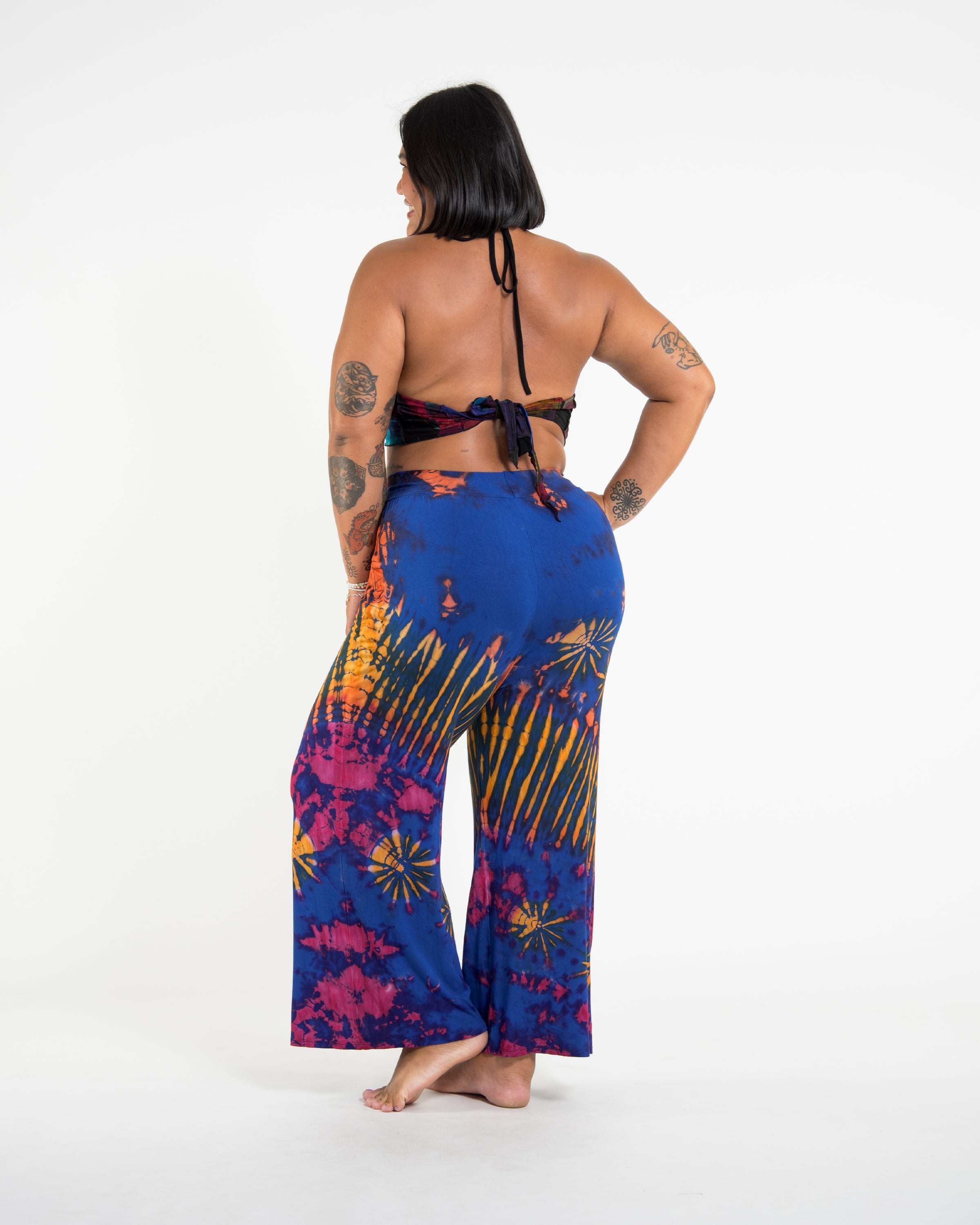 Plus Size Soft Flex Tie Dye Wide Leg Pants in Royal Blue