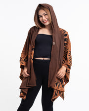 Tie Dye Cotton Hooded Poncho Jacket in Brown 09