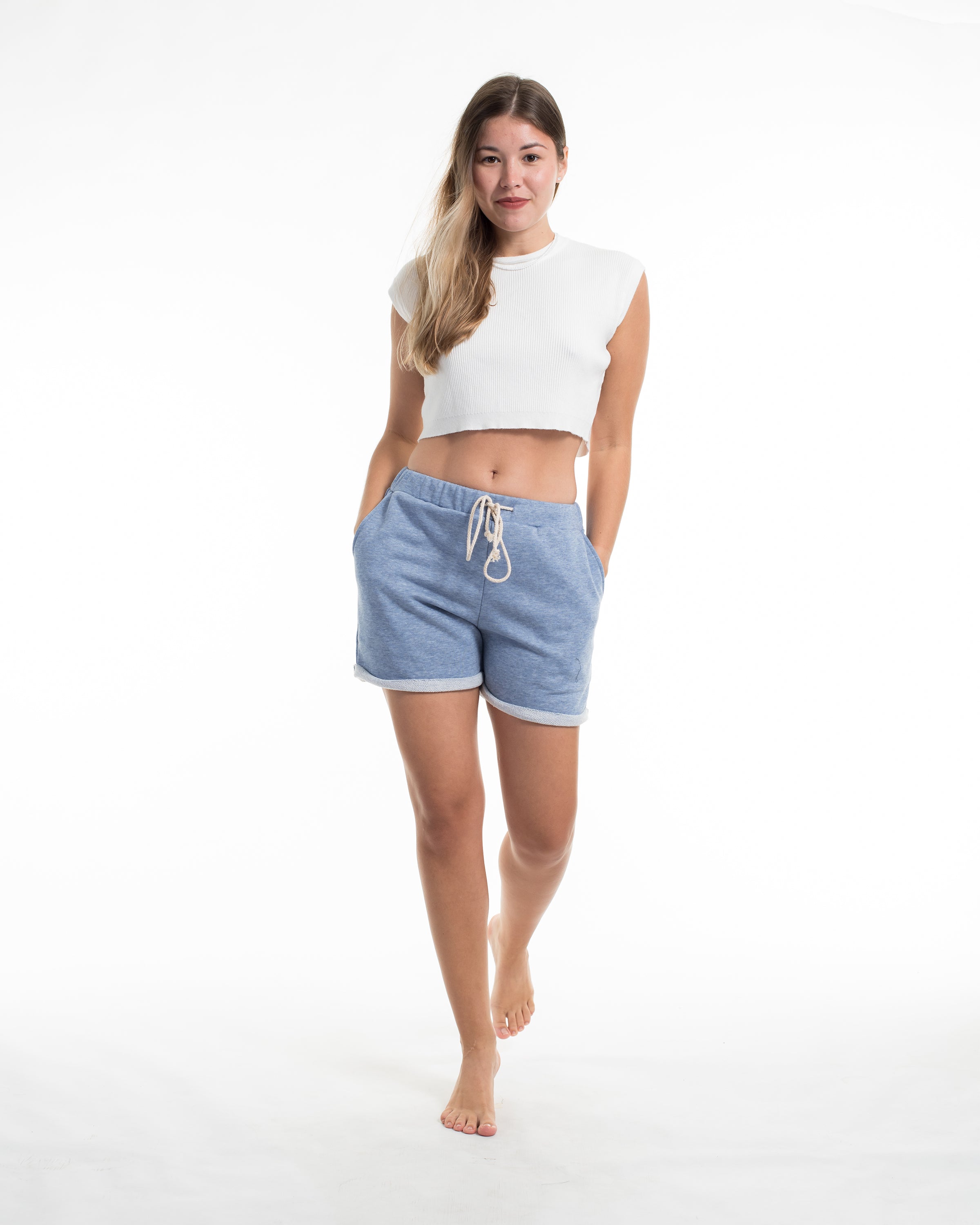 Women's Terry Shorts with Tribal Pockets in Light Blue (Size S - L)
