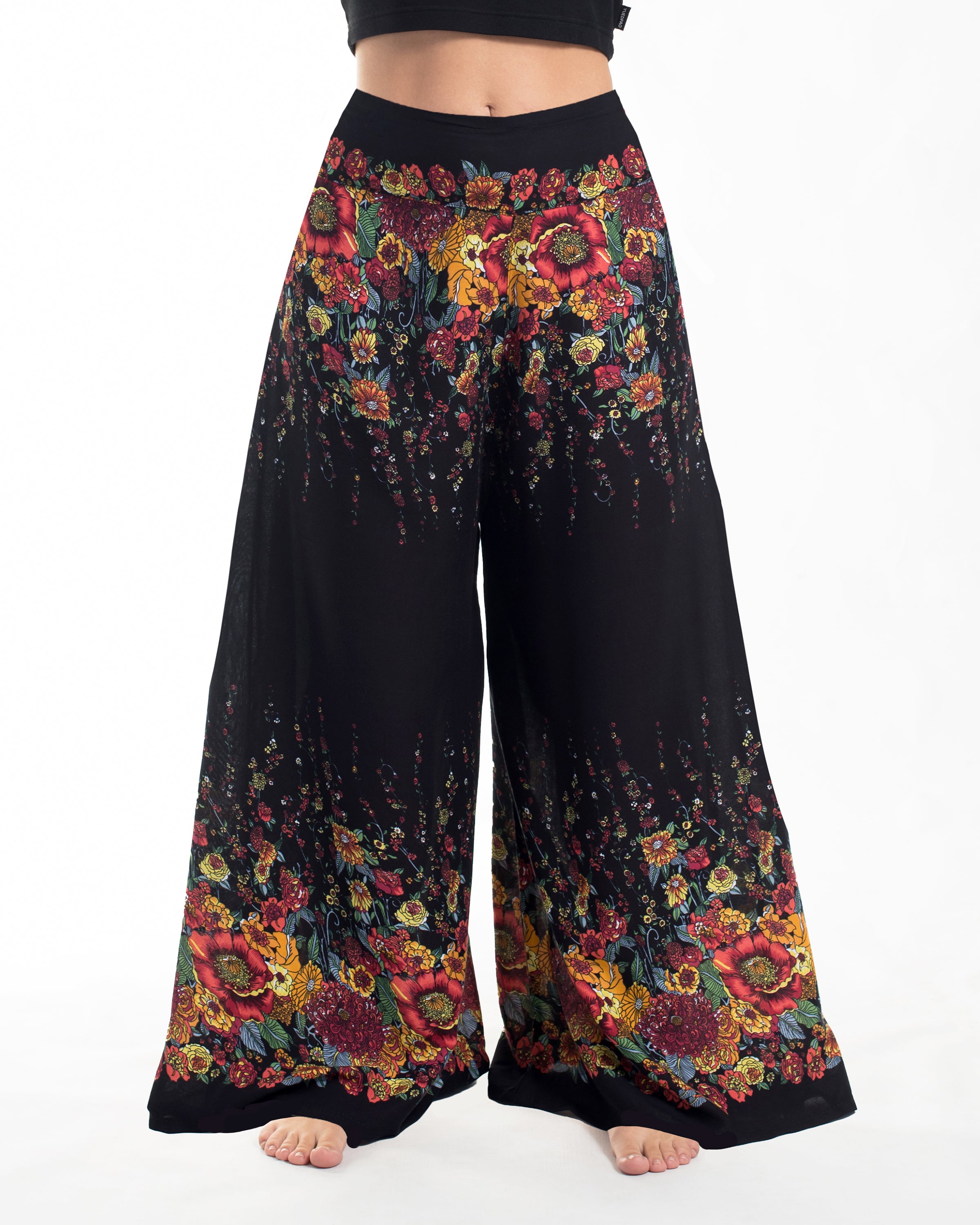 Floral Palazzo Style Harem Pants in Black