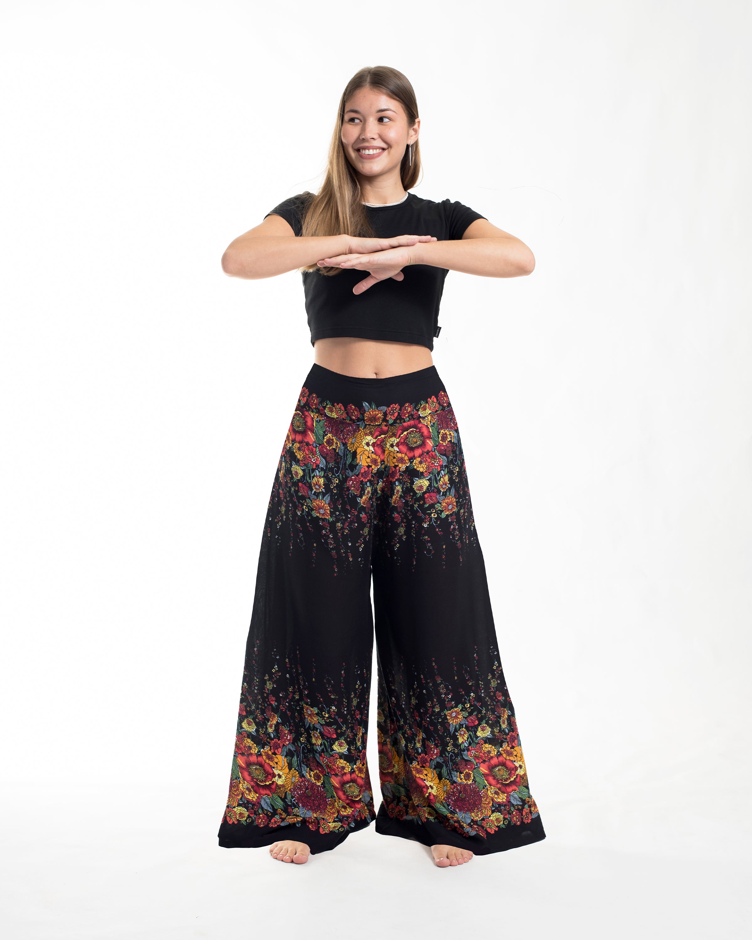 Floral Palazzo Style Harem Pants in Black