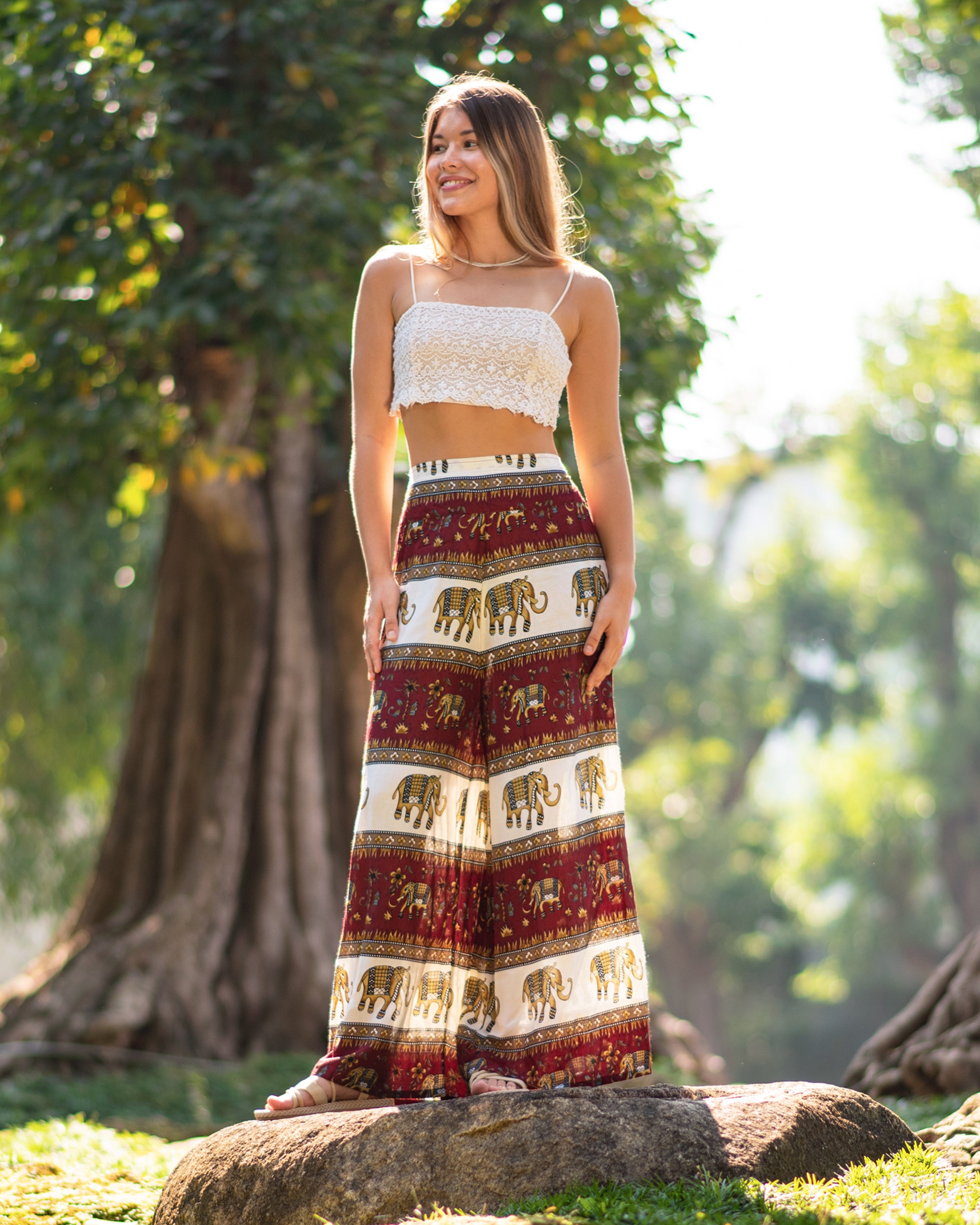 Elephant Bliss Palazzo Style Elephant Pants in Red