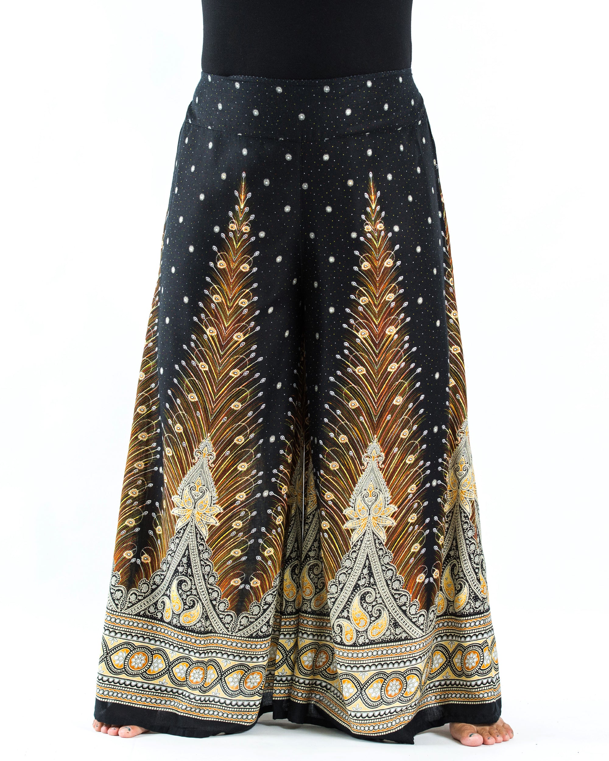 Plus Size Peacock Feathers Palazzo Style Harem Pants in Black