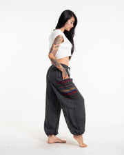 Women's Drawstring Pinstripes Cotton Pants with Aztec Pocket in Dark Gray