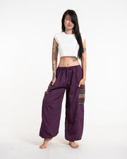 Women's Drawstring Pinstripes Cotton Pants with Aztec Pocket in Purple