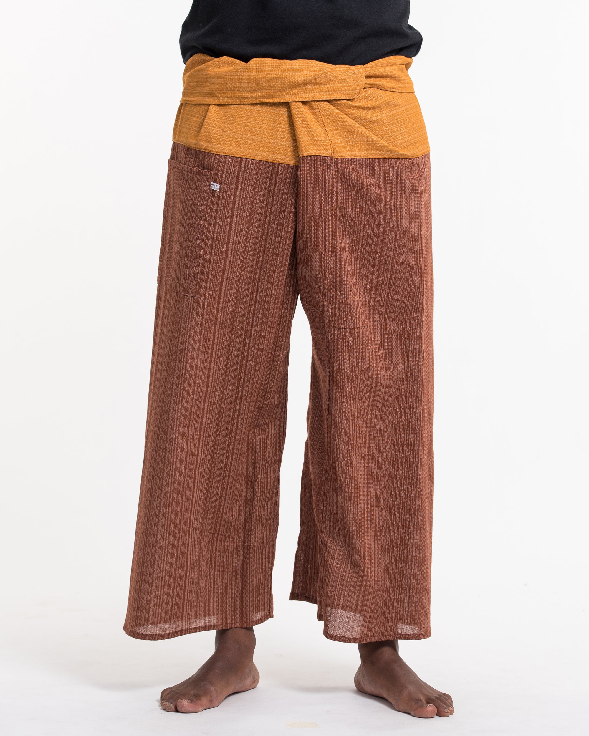 Unisex 2-Tone Pinstripes Thai Fisherman Pants in Brown