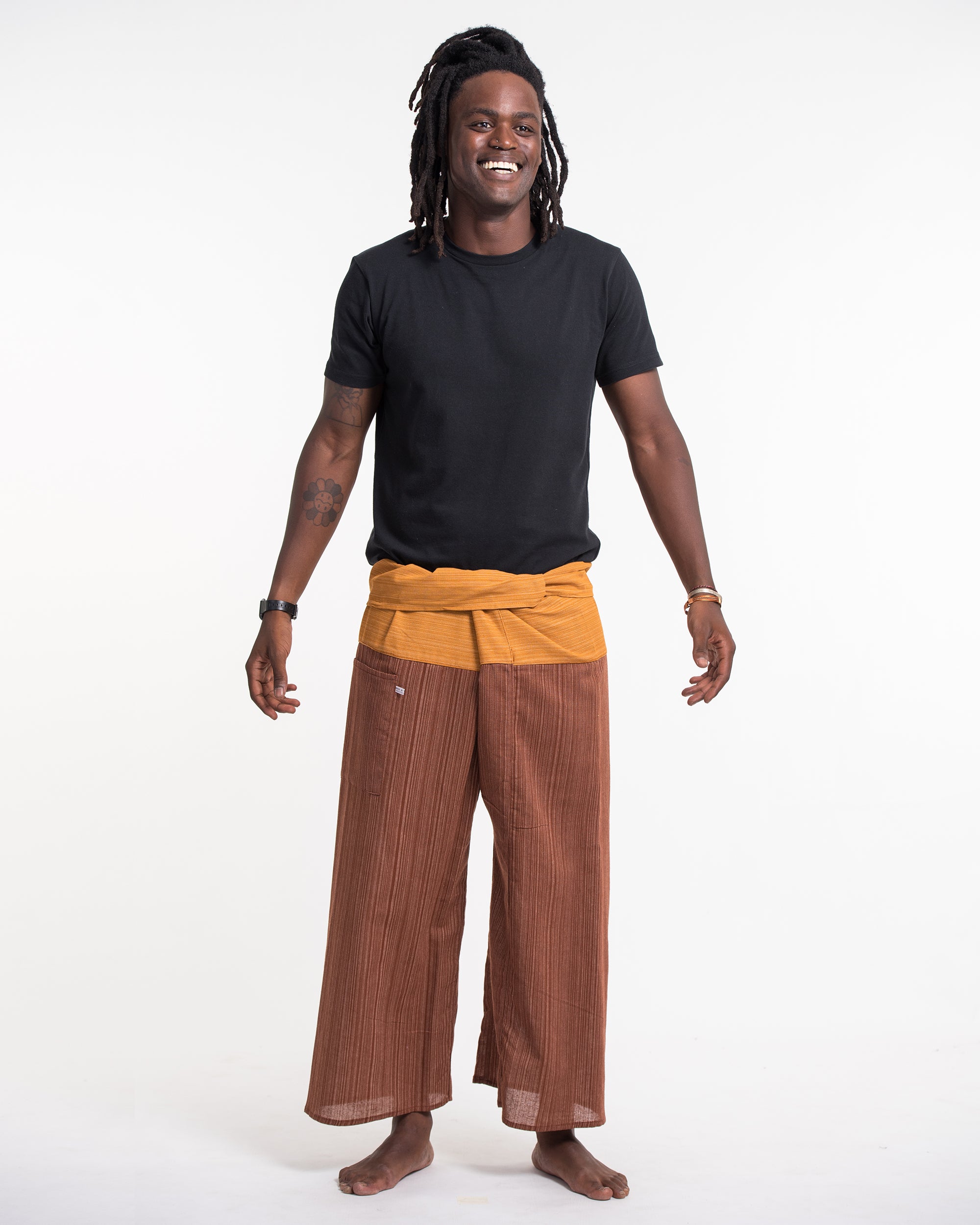 Unisex 2-Tone Pinstripes Thai Fisherman Pants in Brown