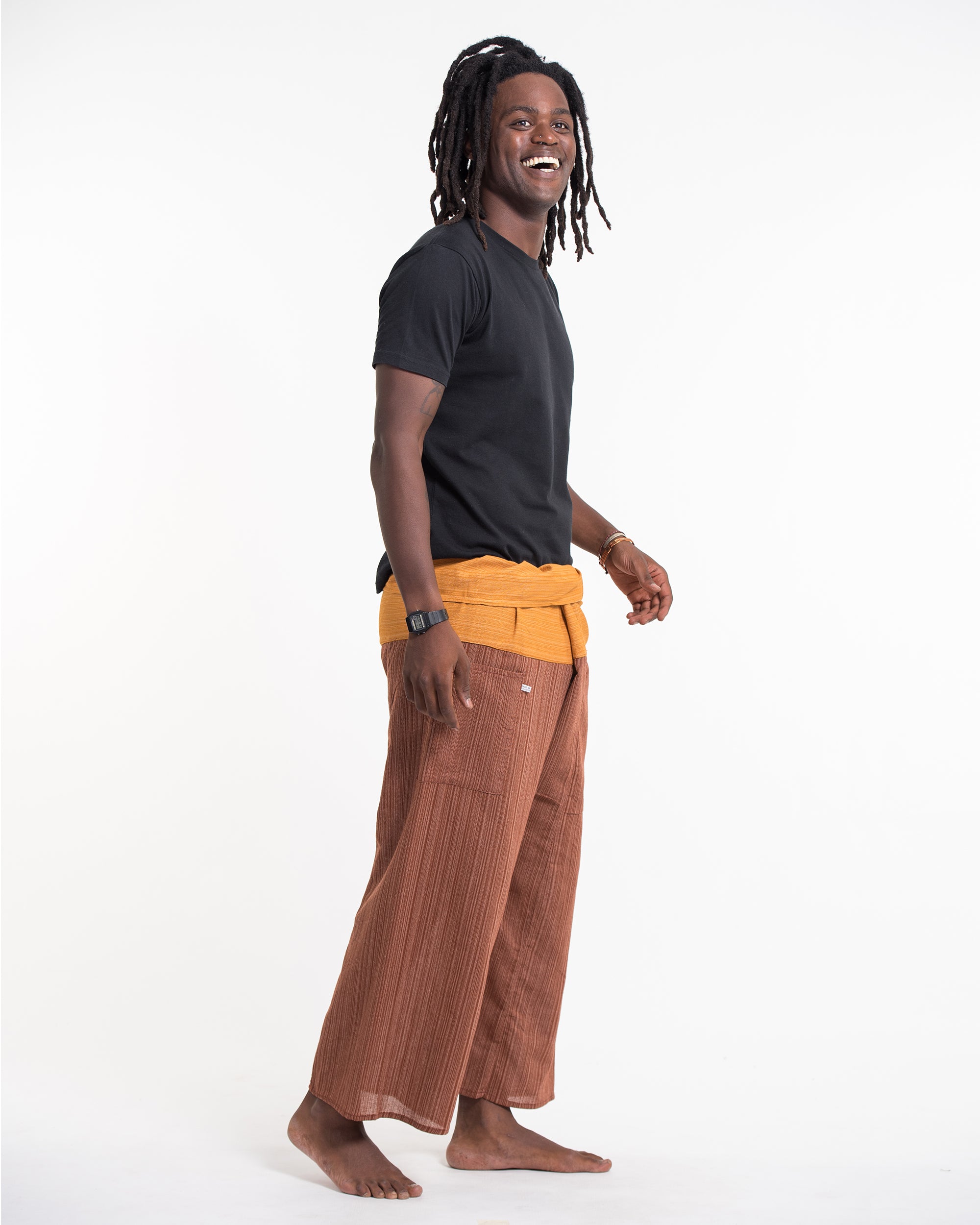 Unisex 2-Tone Pinstripes Thai Fisherman Pants in Brown
