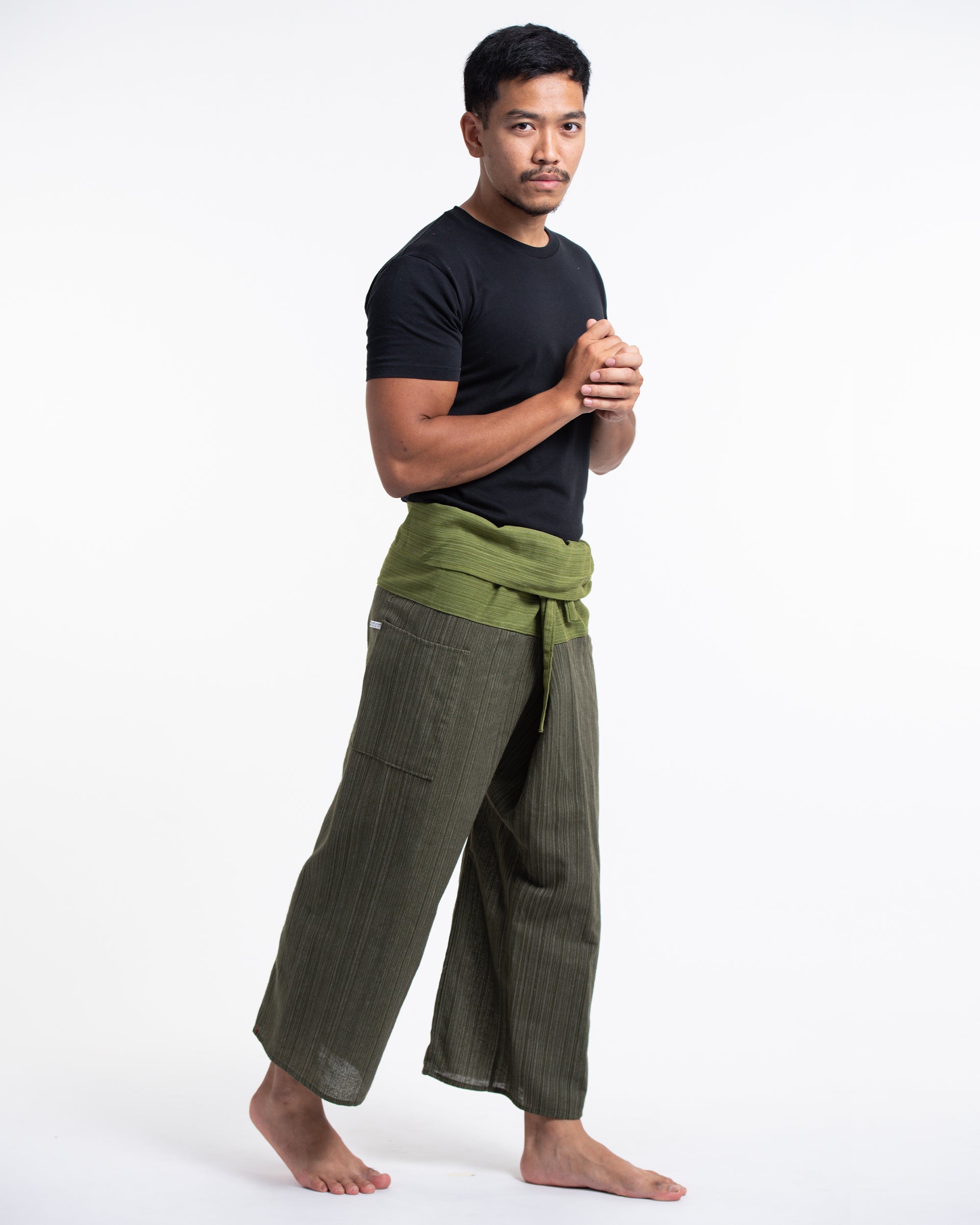 Unisex 2-Tone Pinstripes Thai Fisherman Pants in Green – Harem Pants