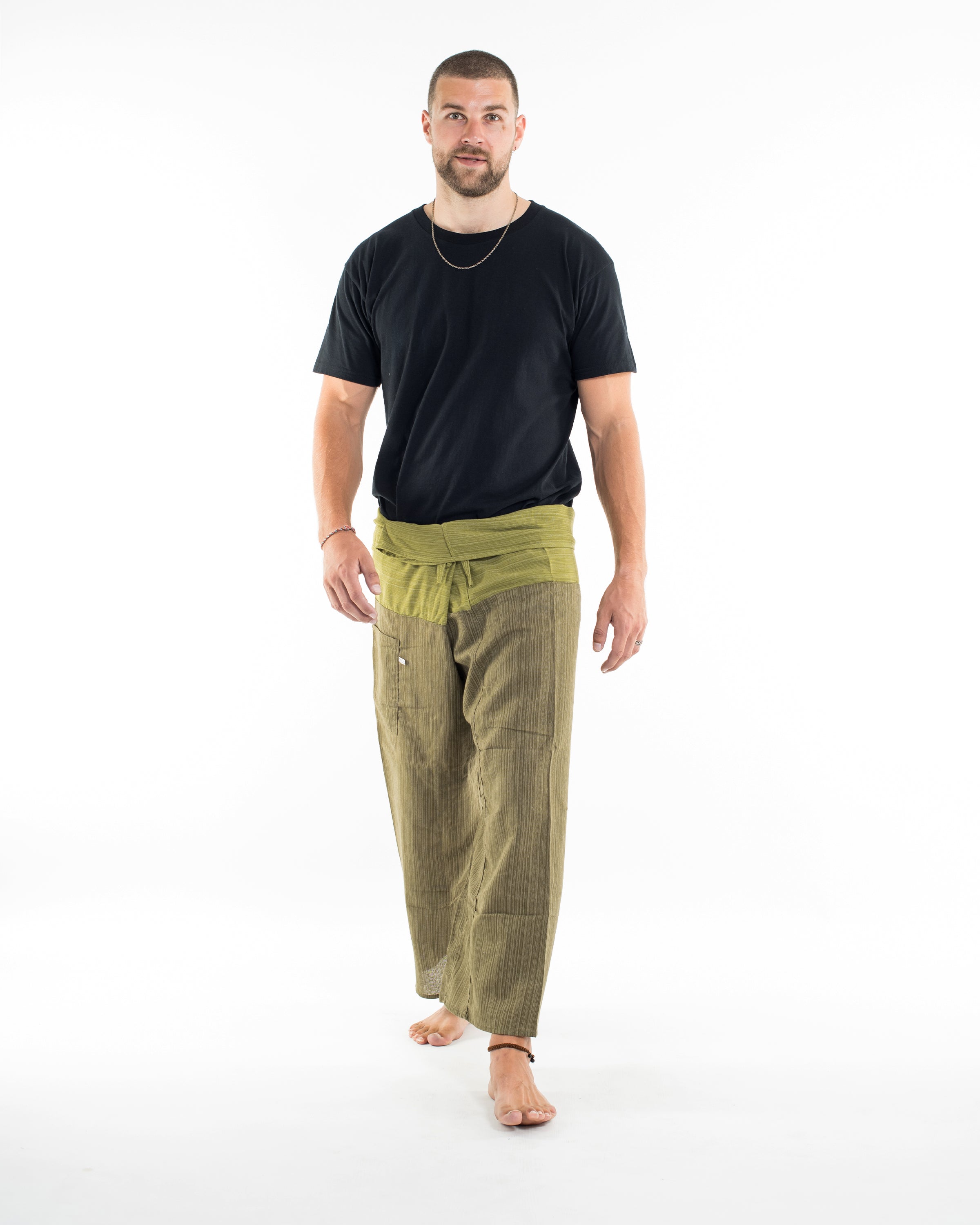 Unisex 2-Tone Pinstripes Thai Fisherman Pants in Green