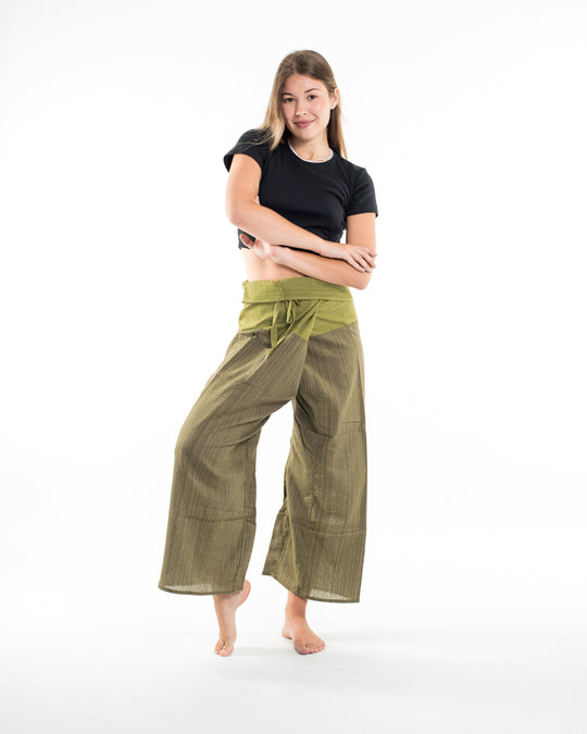 Unisex 2-Tone Pinstripes Thai Fisherman Pants in Green