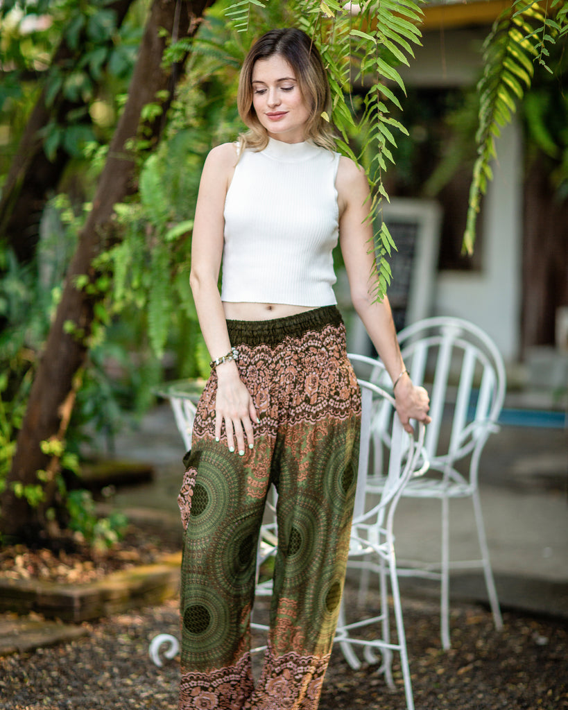 Black and Ivory Print Palazzo Pants, Black and Ivory Printed