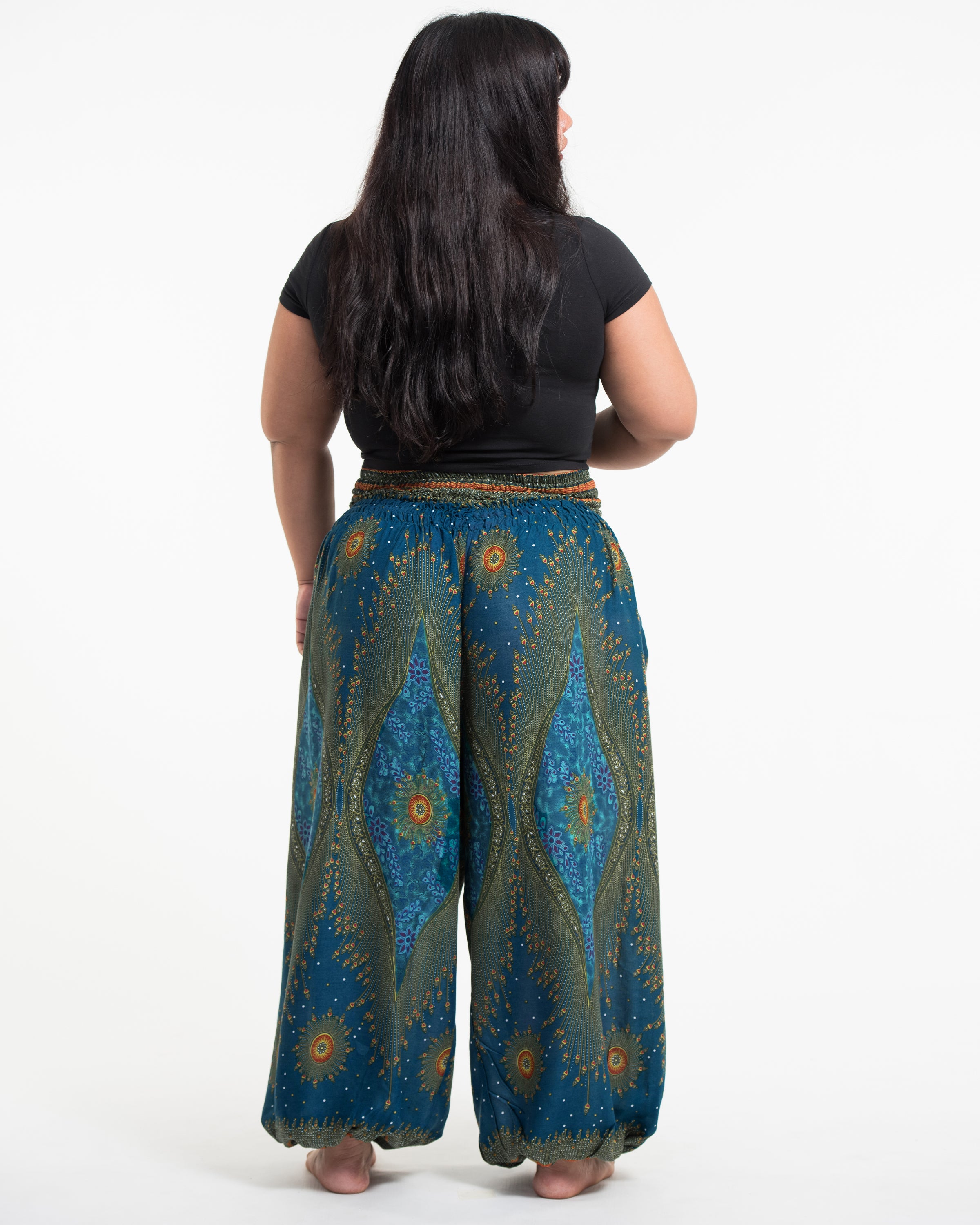 Plus Size Peacock Eye Women's Harem Pants in Turquoise