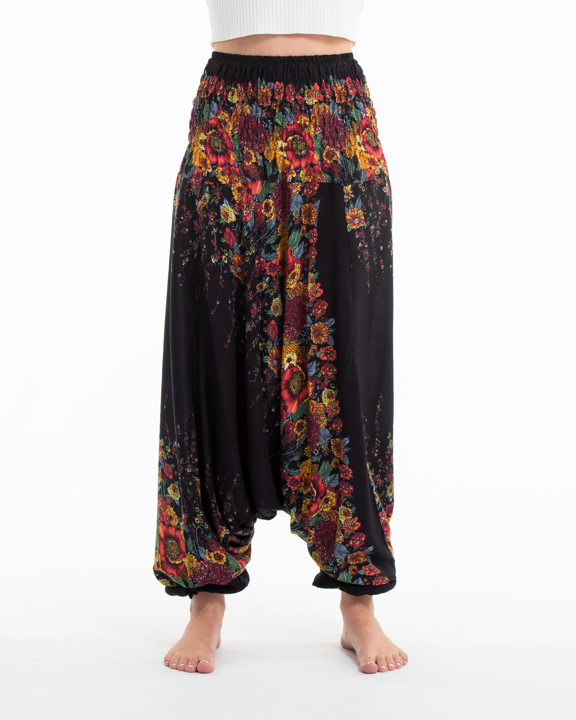 Floral 2-in-1 Jumpsuit Harem Pants in Black