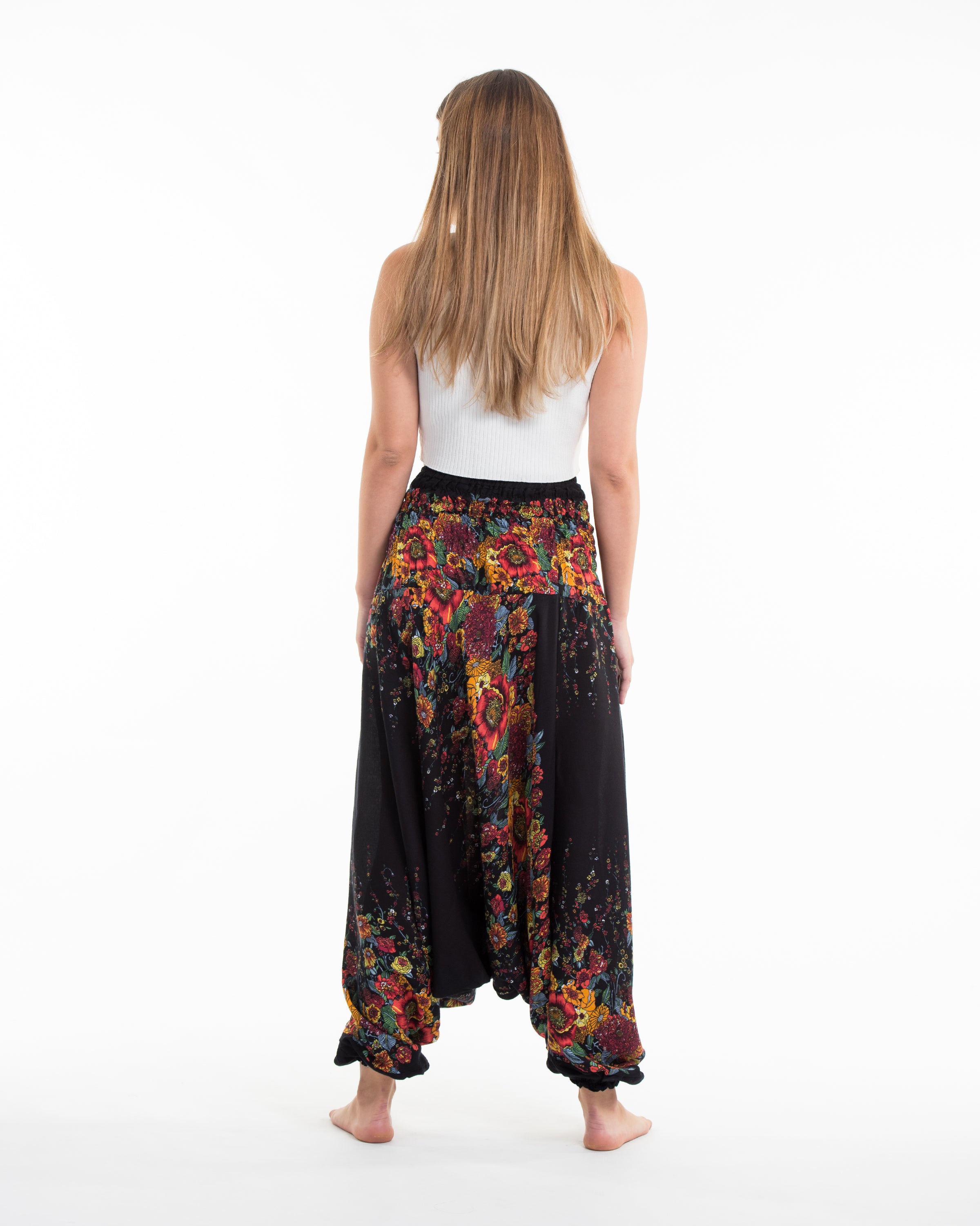 Floral 2-in-1 Jumpsuit Harem Pants in Black