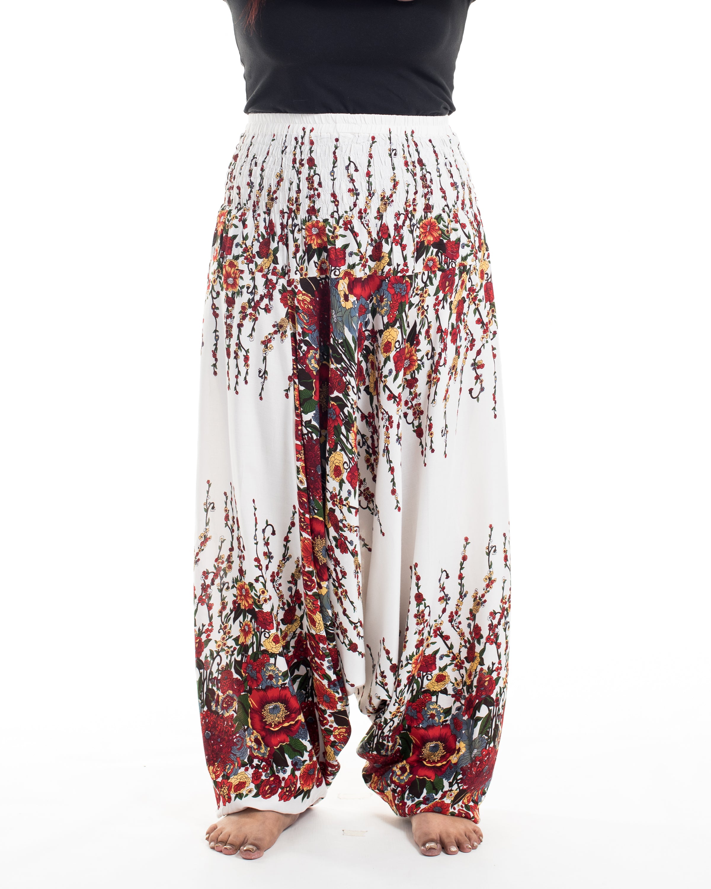 Plus Size Floral 2-in-1 Jumpsuit Harem Pants in White