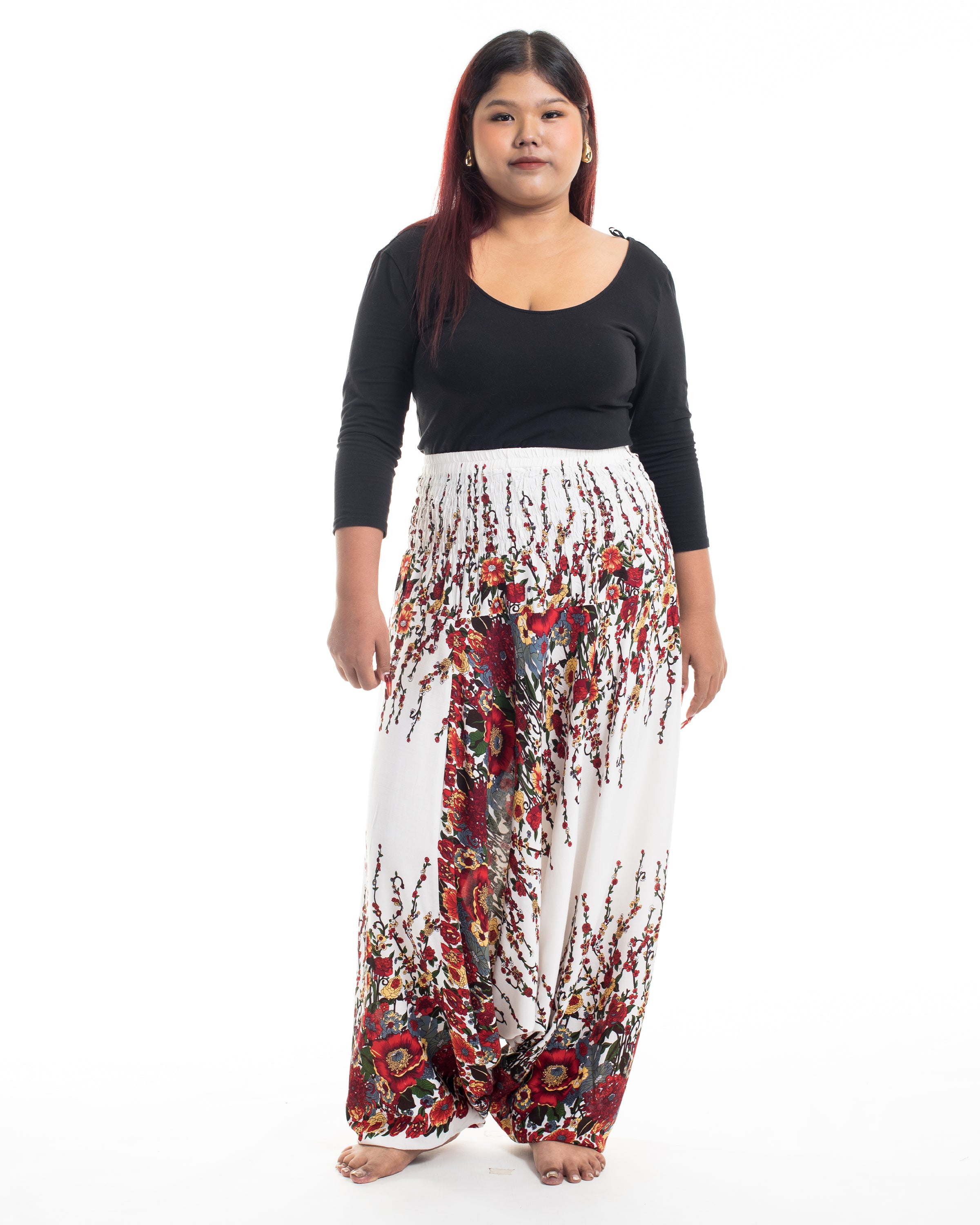 Plus Size Floral 2-in-1 Jumpsuit Harem Pants in White