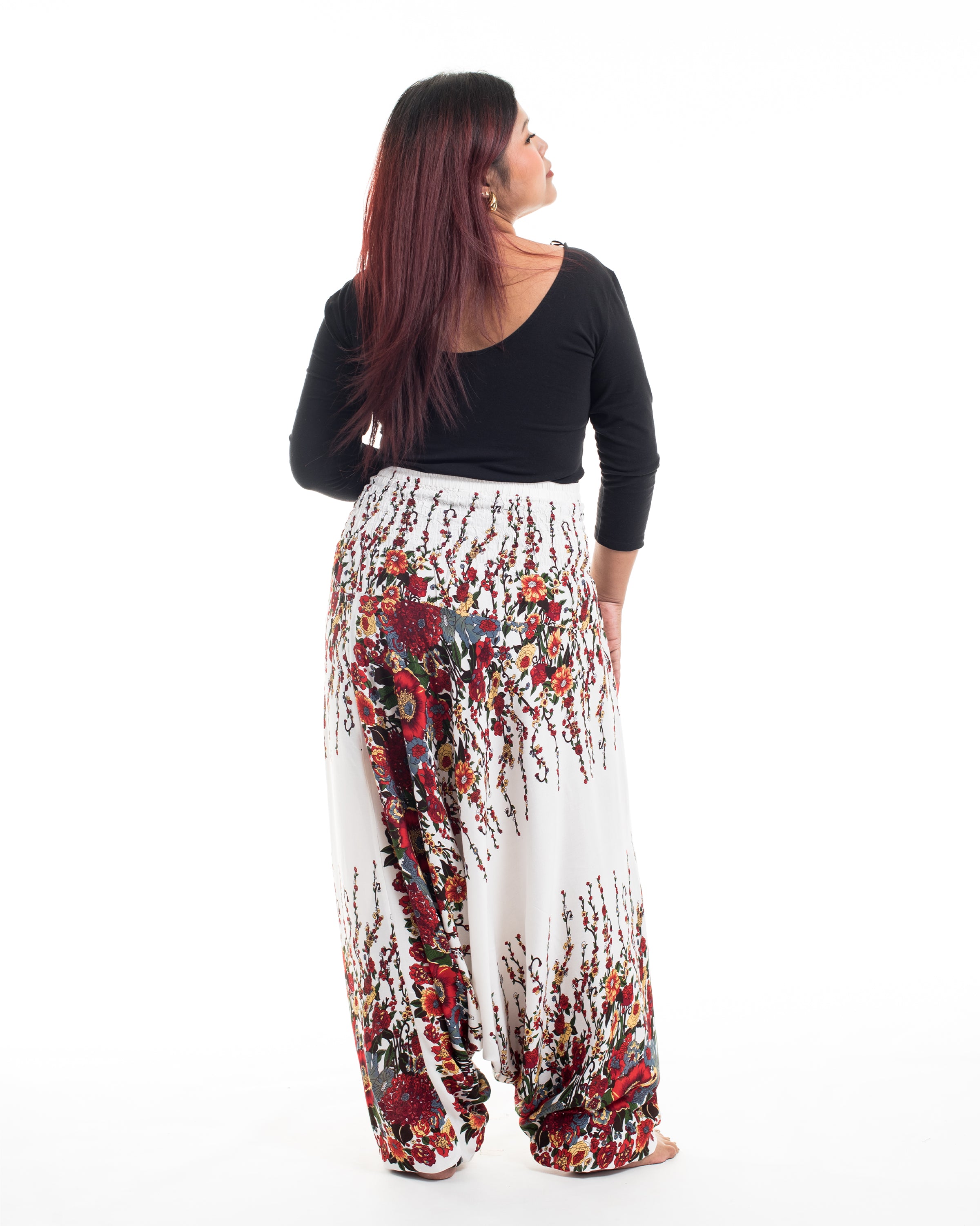 Plus Size Floral 2-in-1 Jumpsuit Harem Pants in White