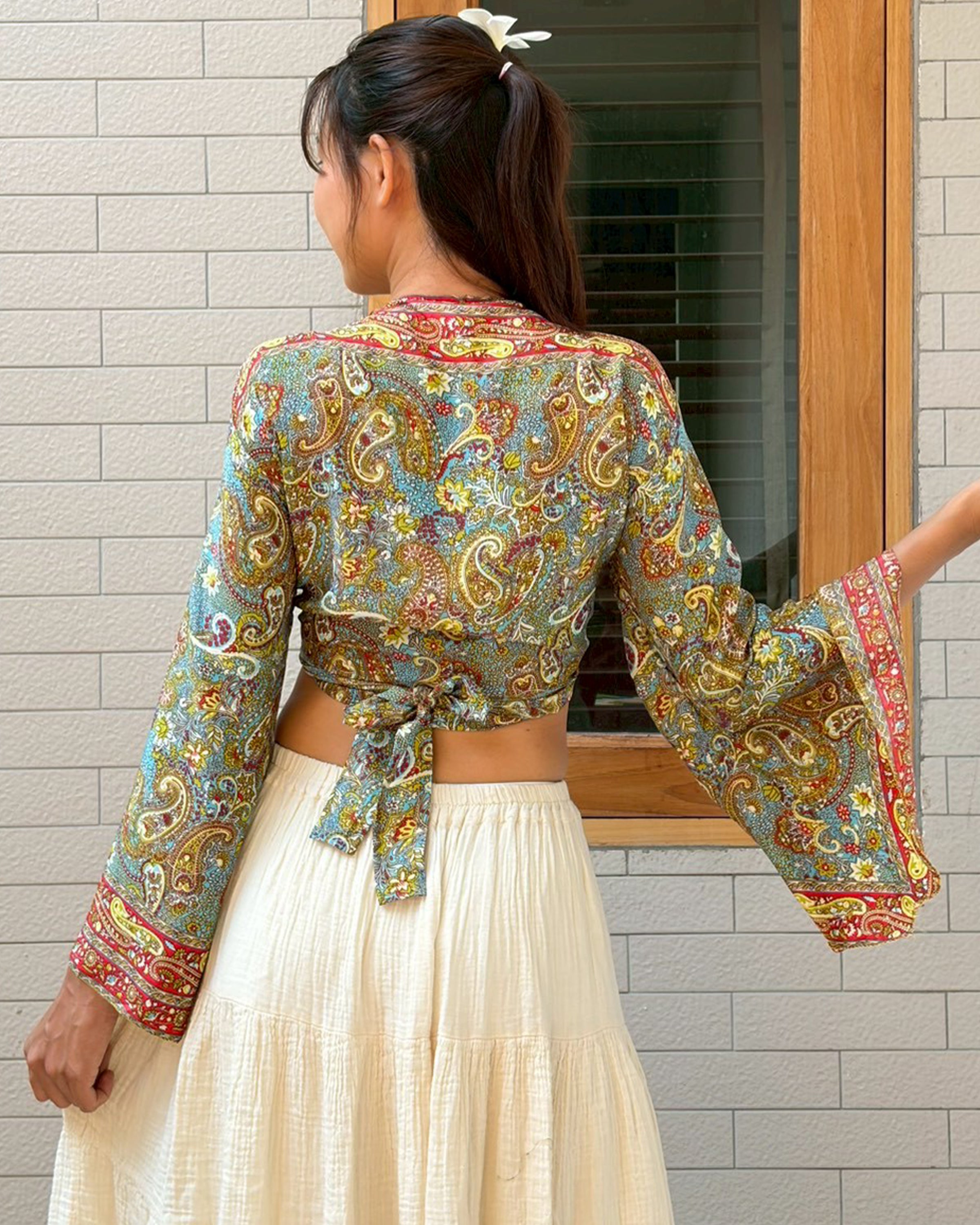 Solstice Paisley Tie Top in Blue Gold