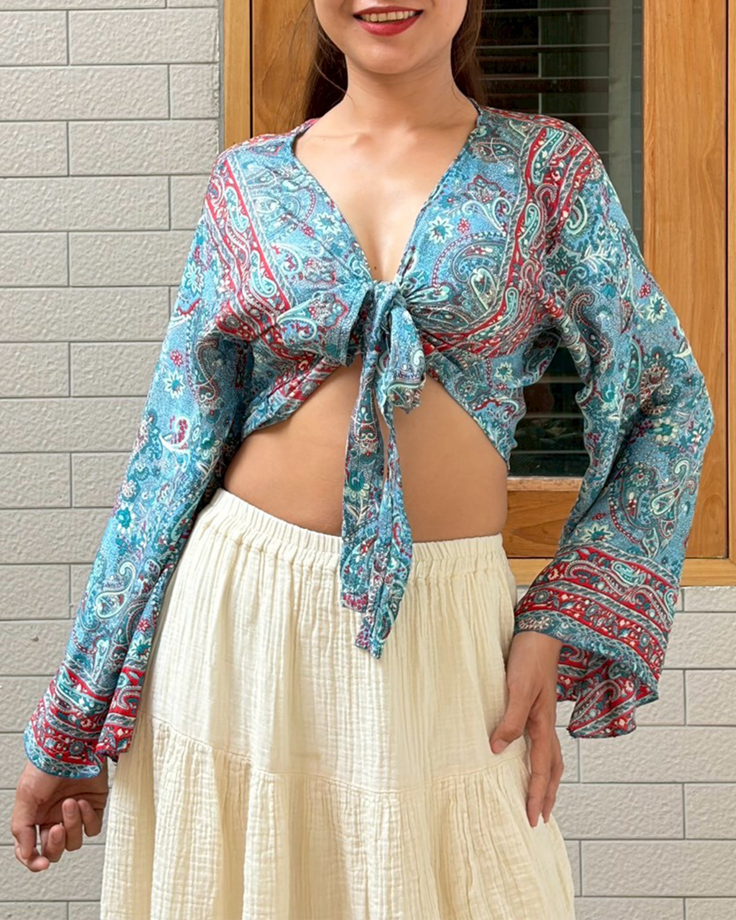 Solstice Paisley Tie Top in Sky Blue