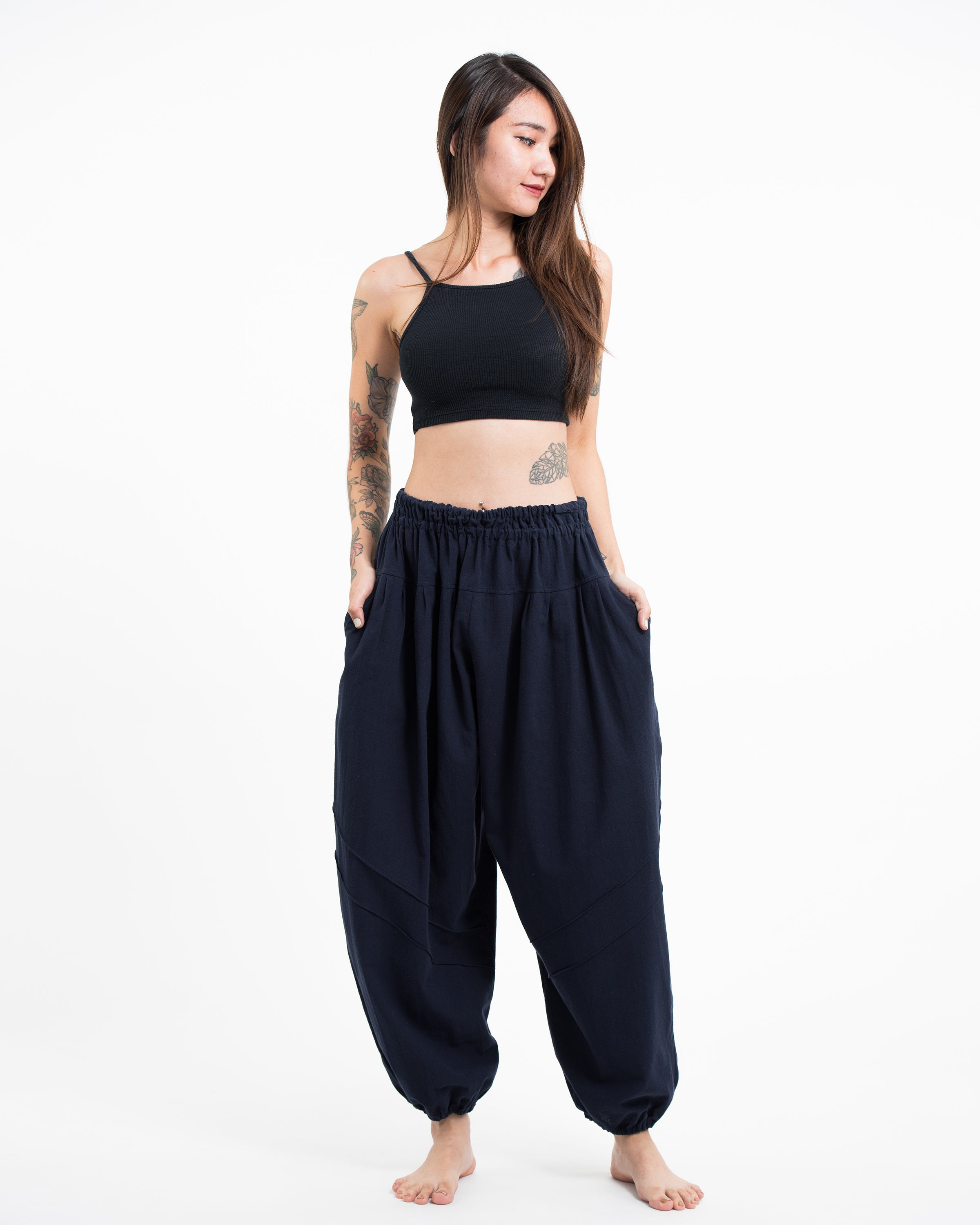 Genie Women's Cotton Harem Pants in Navy