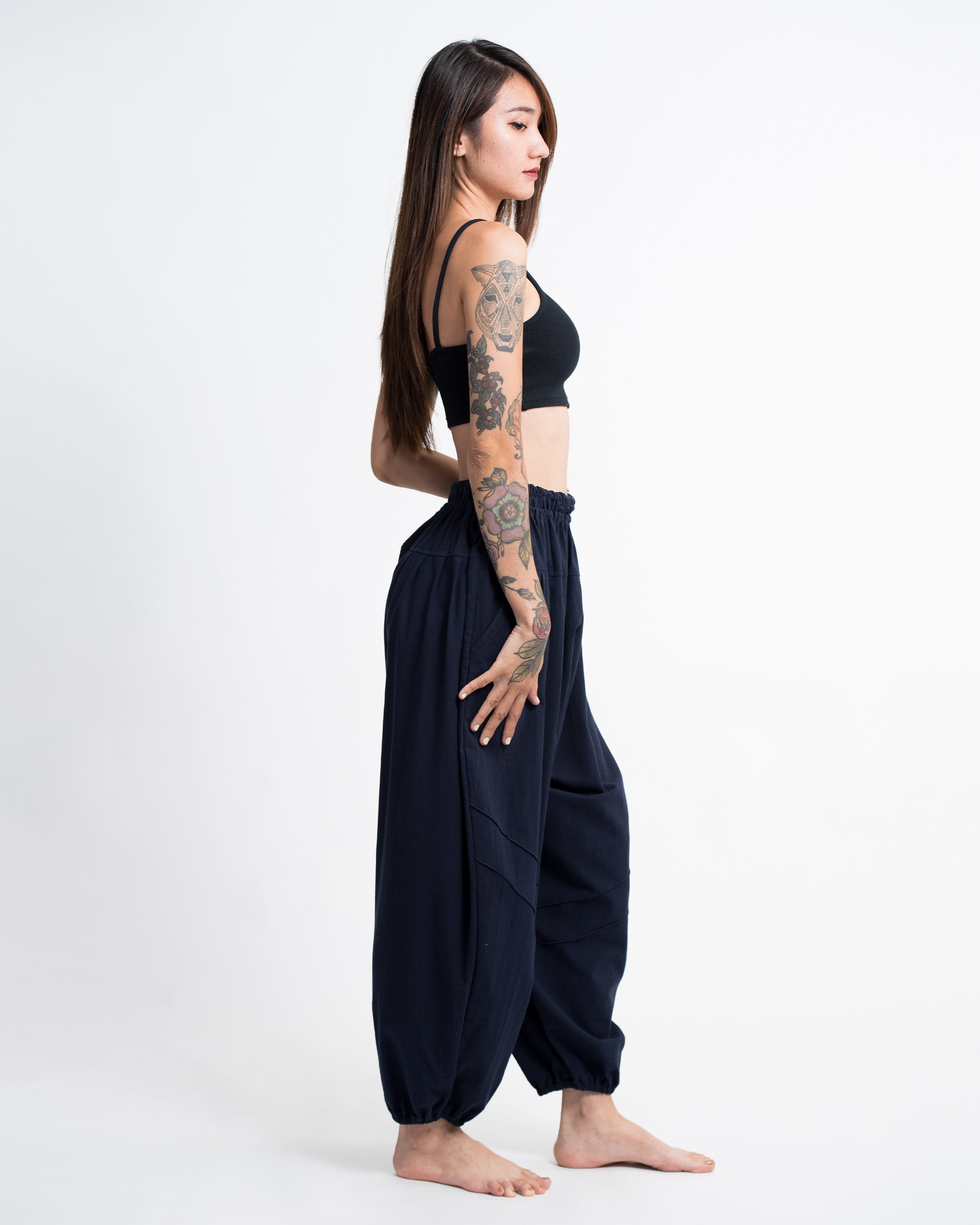Genie Women's Cotton Harem Pants in Navy