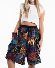 Unisex Patchwork Tie Dye Cotton Cargo Shorts