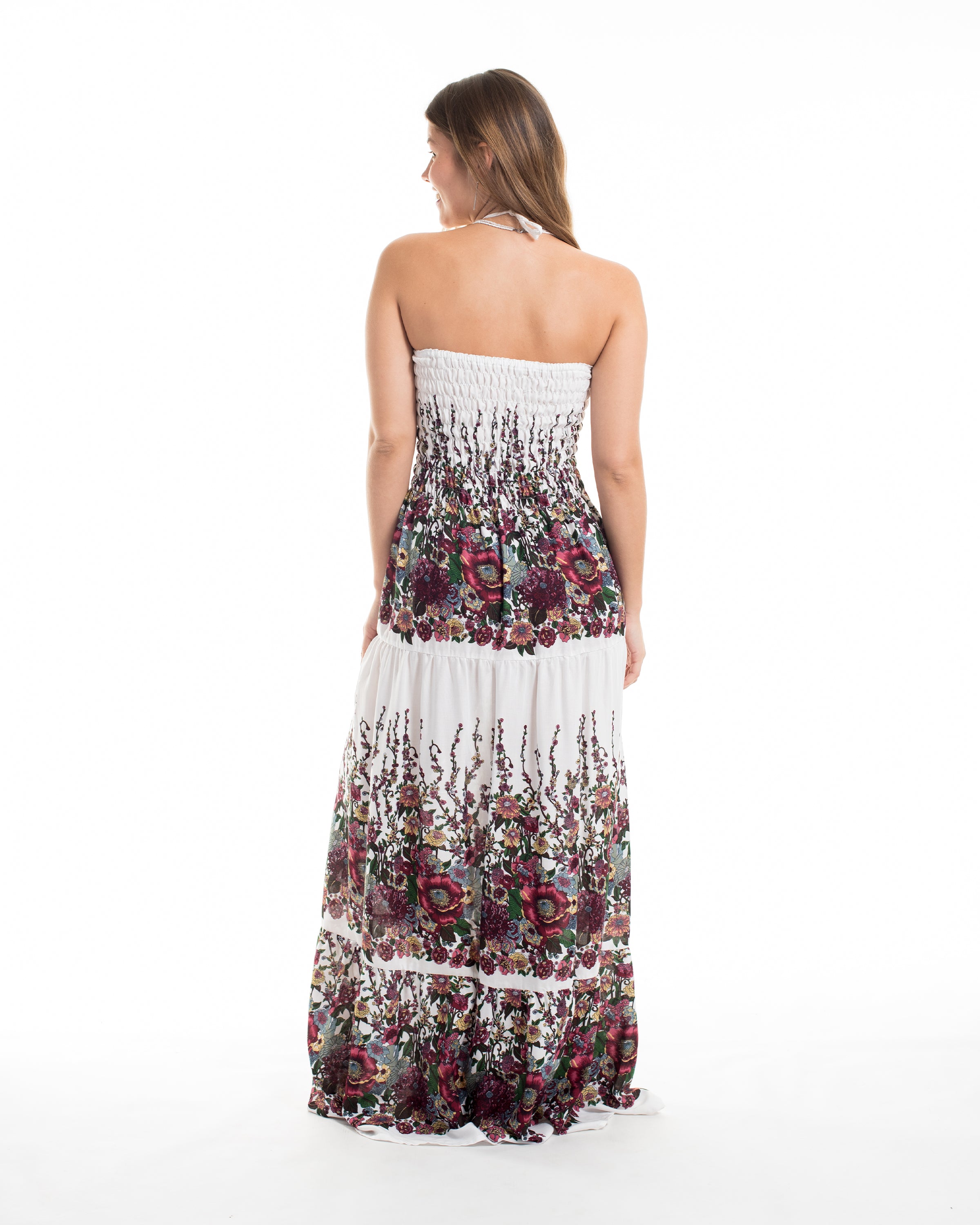 Floral Smocked Maxi Dress in White