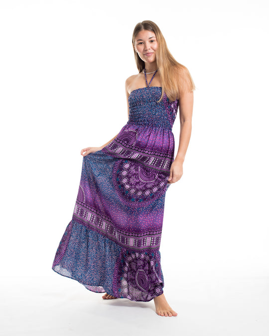 Tribal Chakras Smocked Maxi Dress in Purple