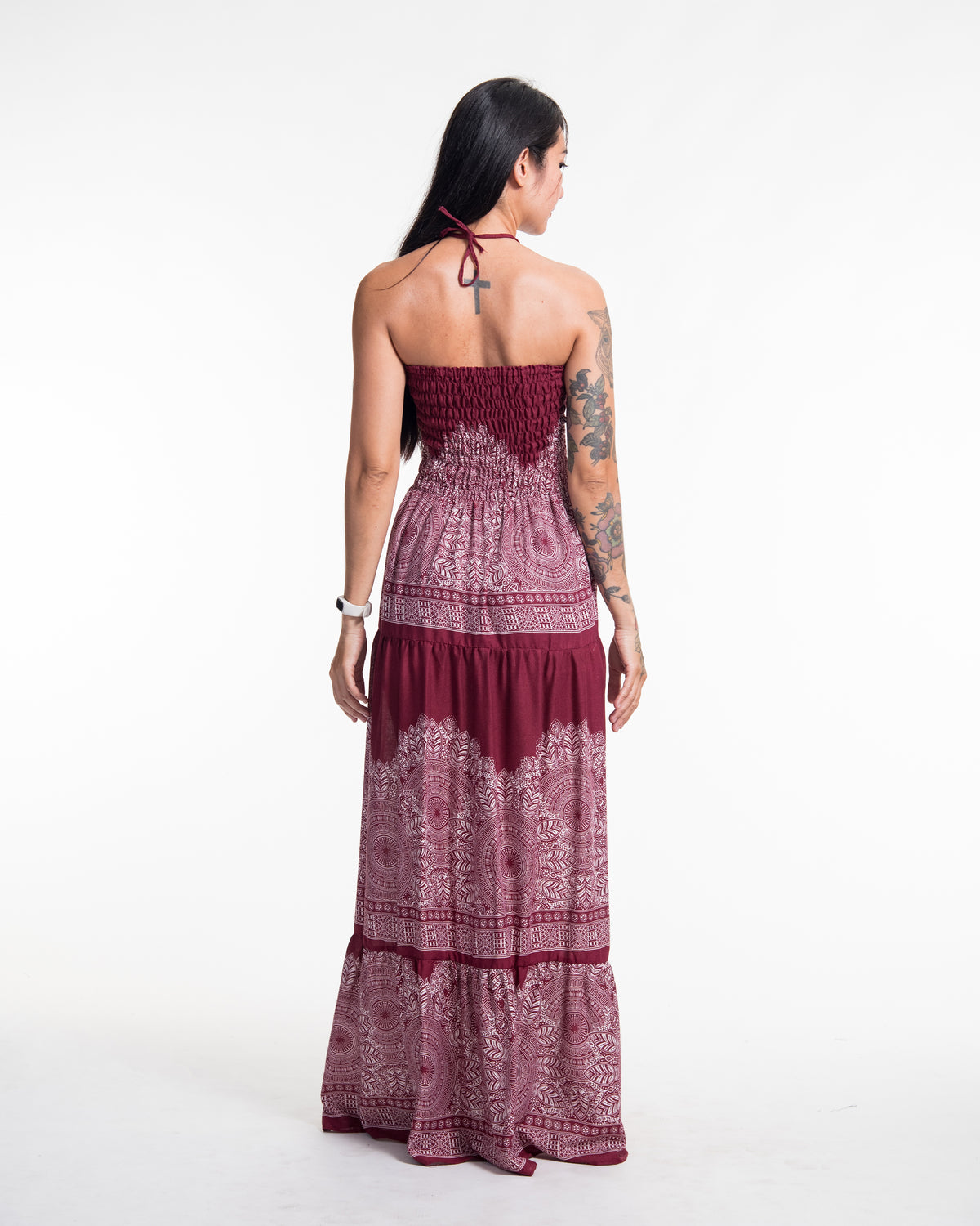 Floral Mandalas Smocked Maxi Dress in Red