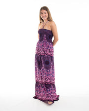 Paisley Mandalas Smocked Maxi Dress in Purple