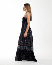 Peacock Smocked Maxi Dress in Black