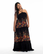 Plus Size Floral Smocked Maxi Dress in Black