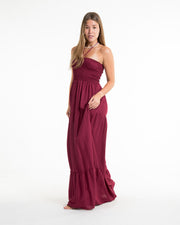Solid Color Smocked Maxi Dress in Red