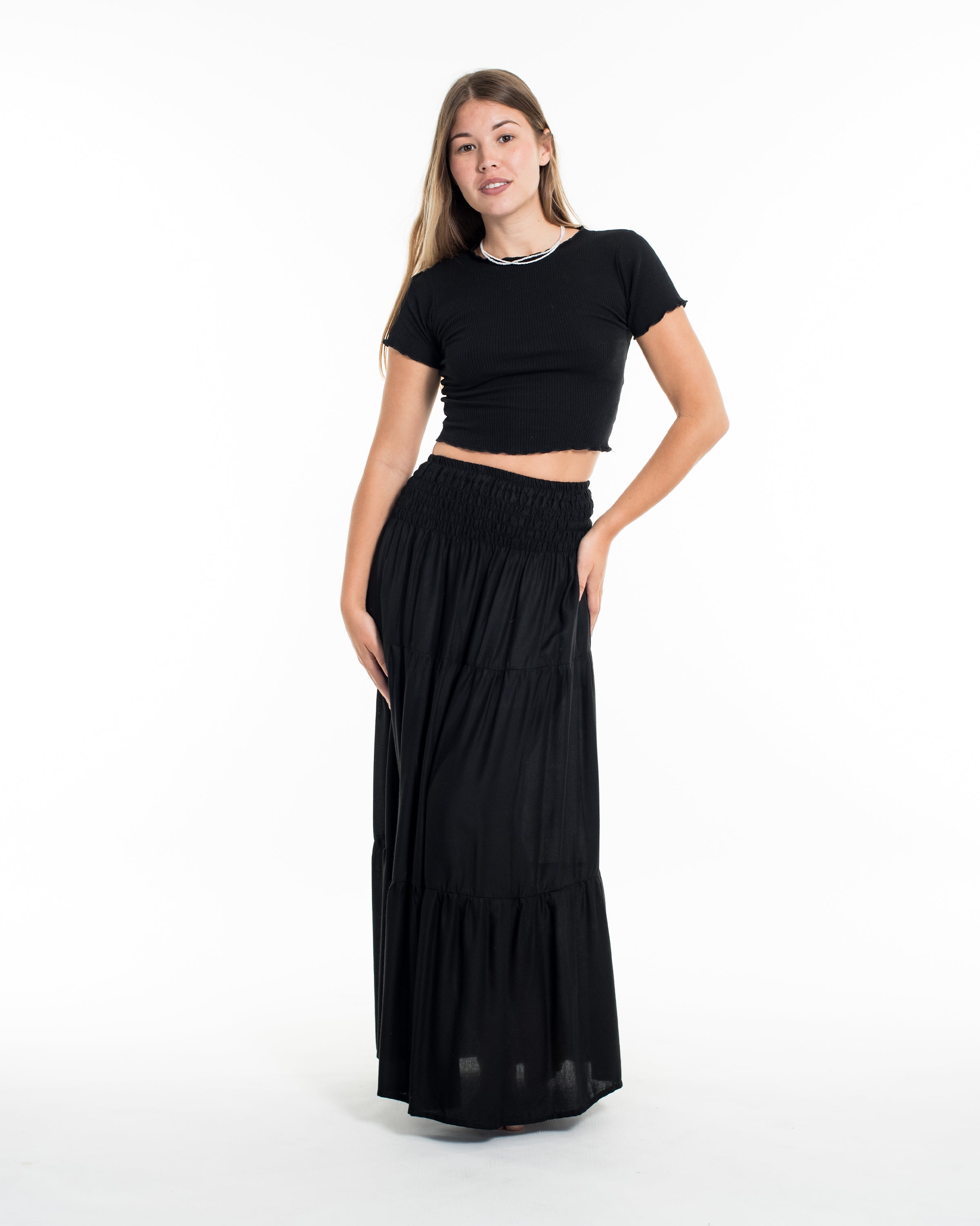 Solid Color Long Skirt in Black