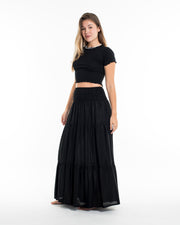 Solid Color Long Skirt in Black